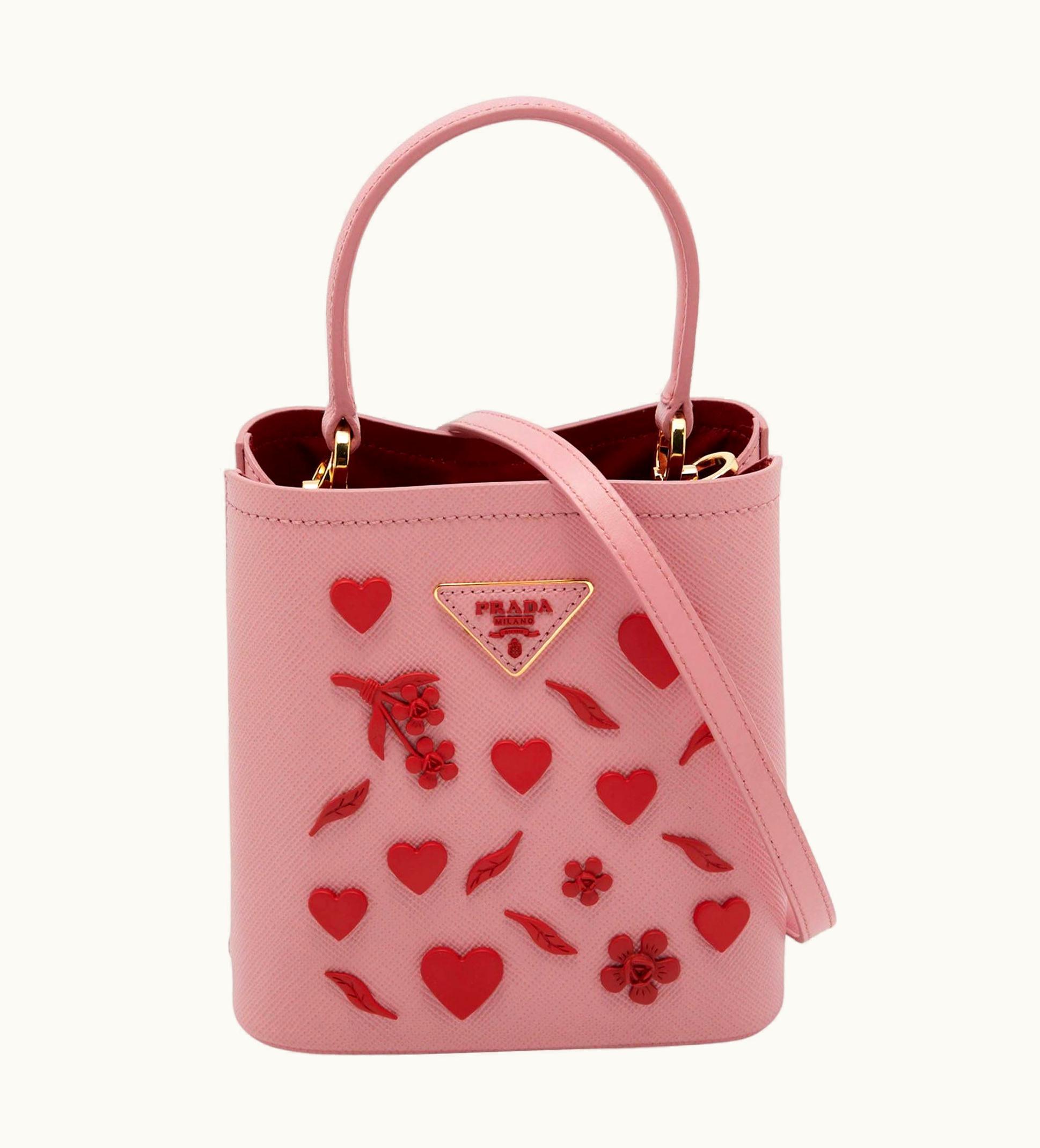 Prada Prada Pink Saffiano Leather Small Embellished Panier Bag