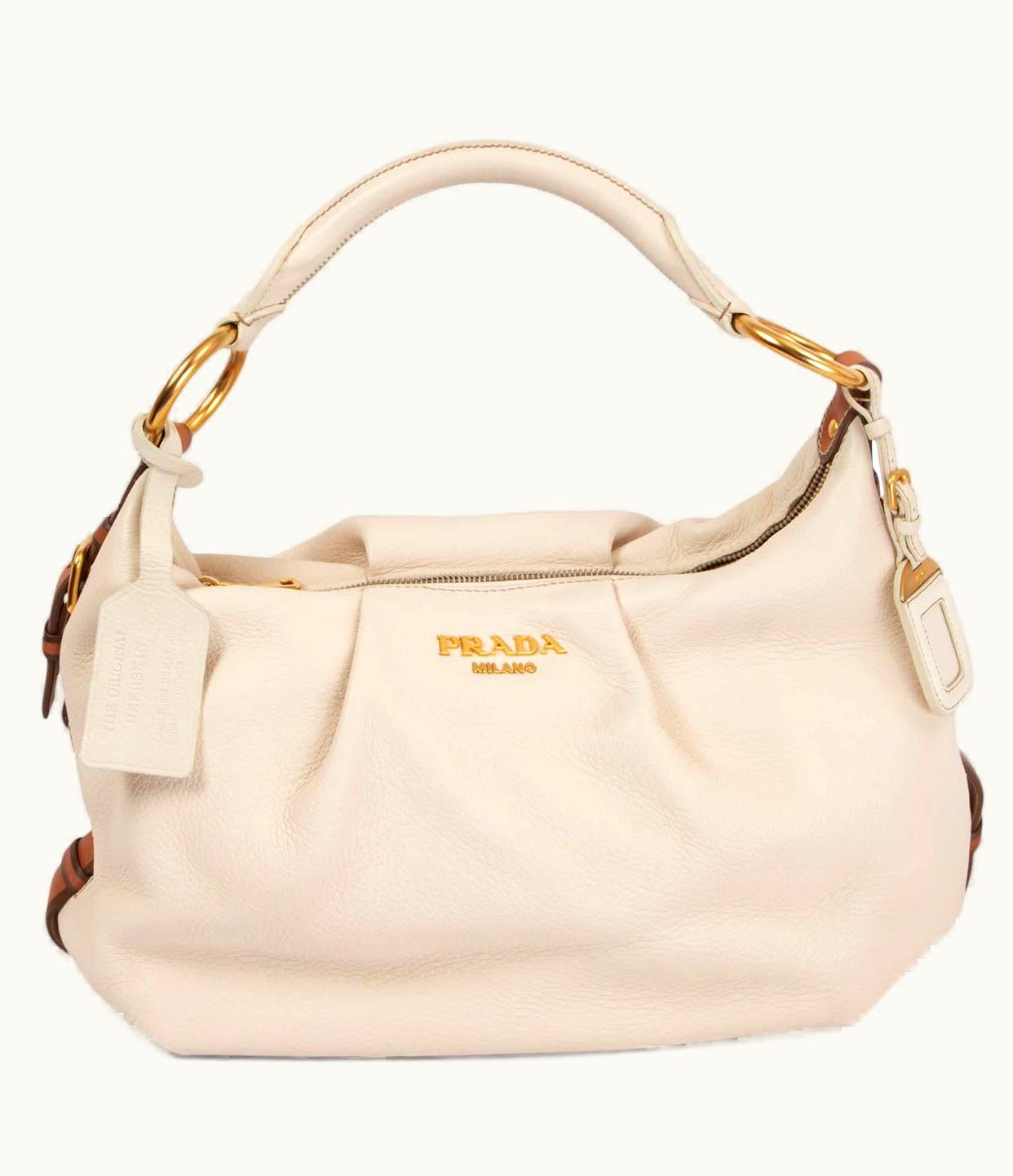 Prada Prada Ivory Leather Deerksin Hobo Bag Vietello Daino