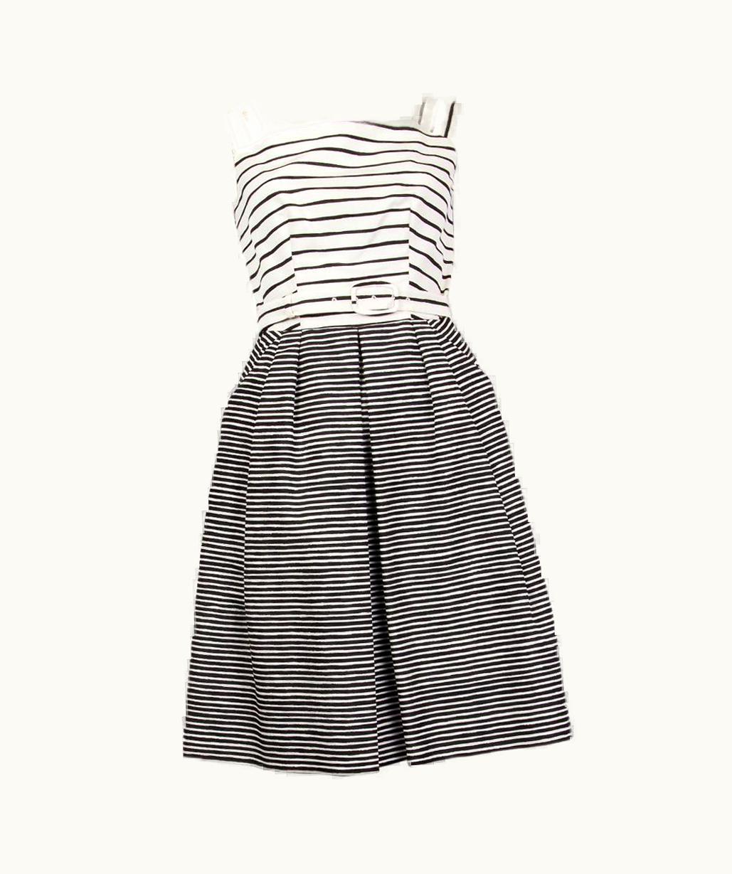 Prada Prada Black & White Silk Striped Sleeveless Dress