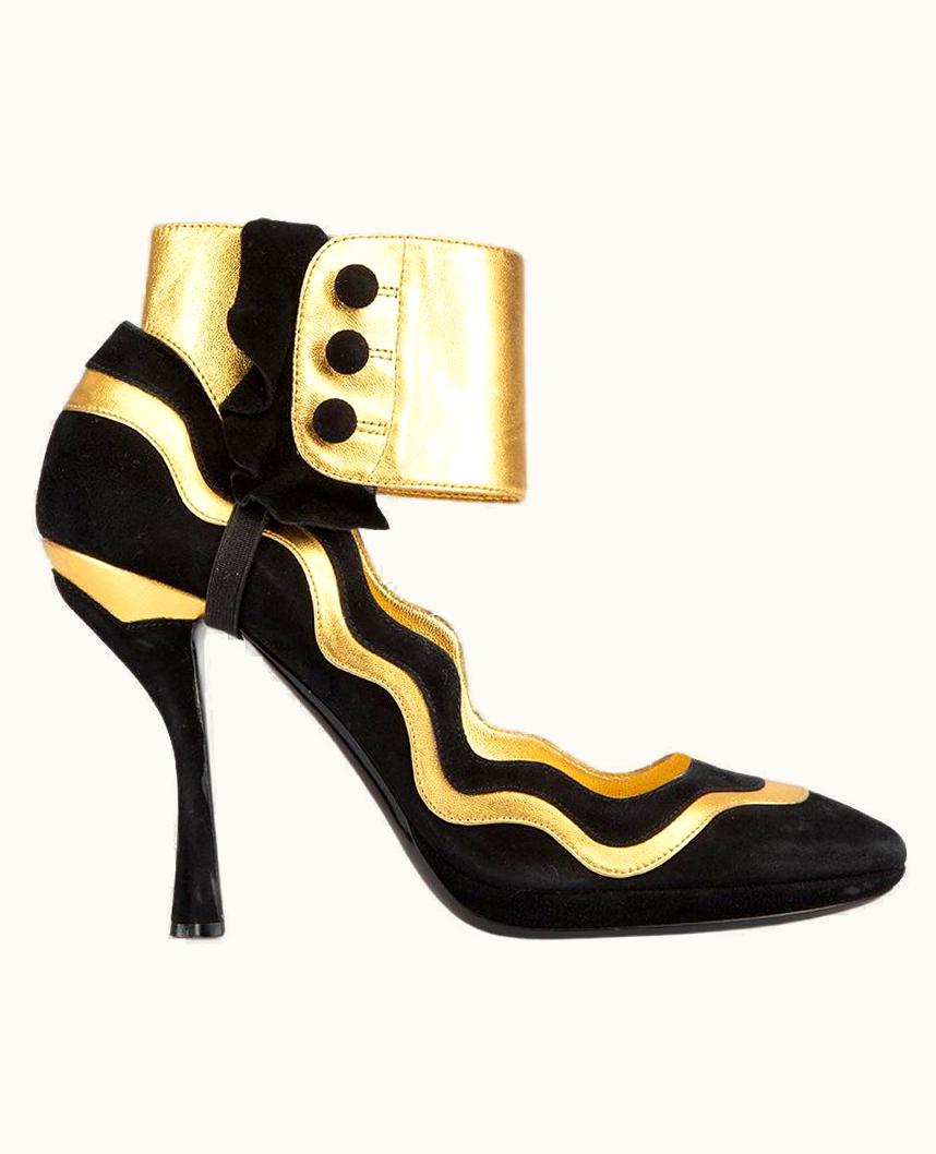 Prada Prada Women' Black Suede Gold Accent Cuffed Pumps
