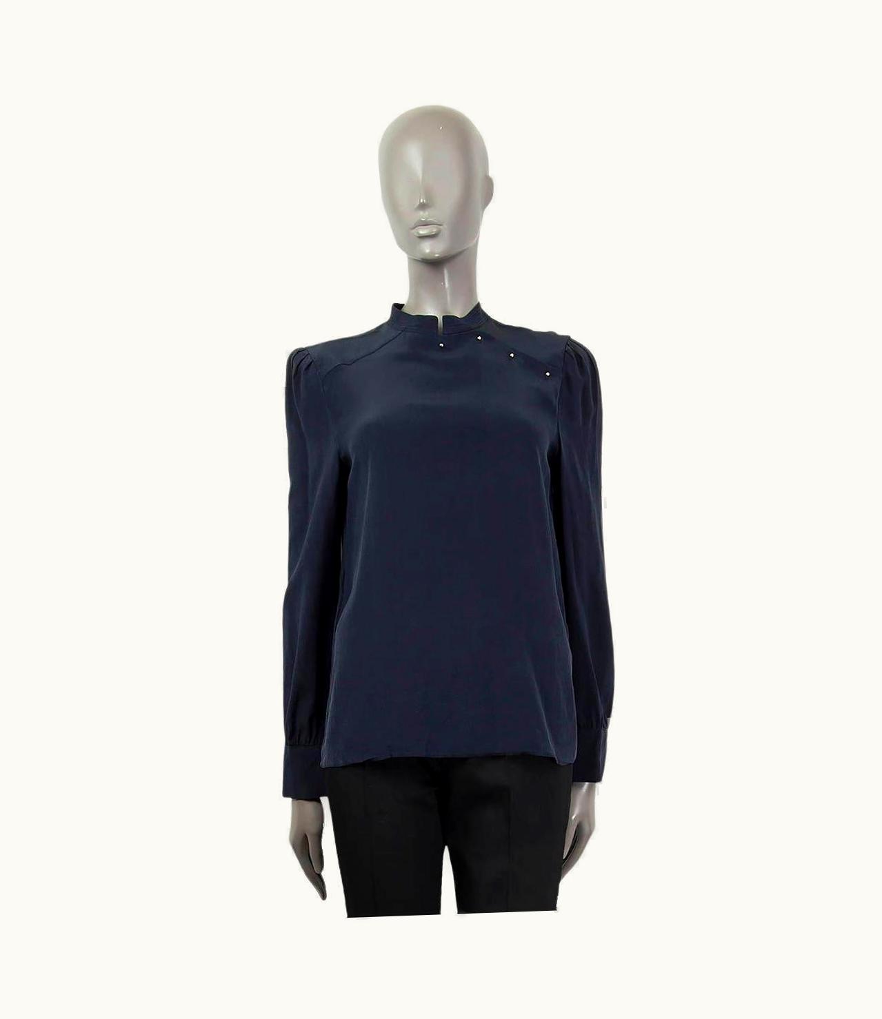 Prada Prada Midnight Blue Silk Cheongsam Blouse Shirt