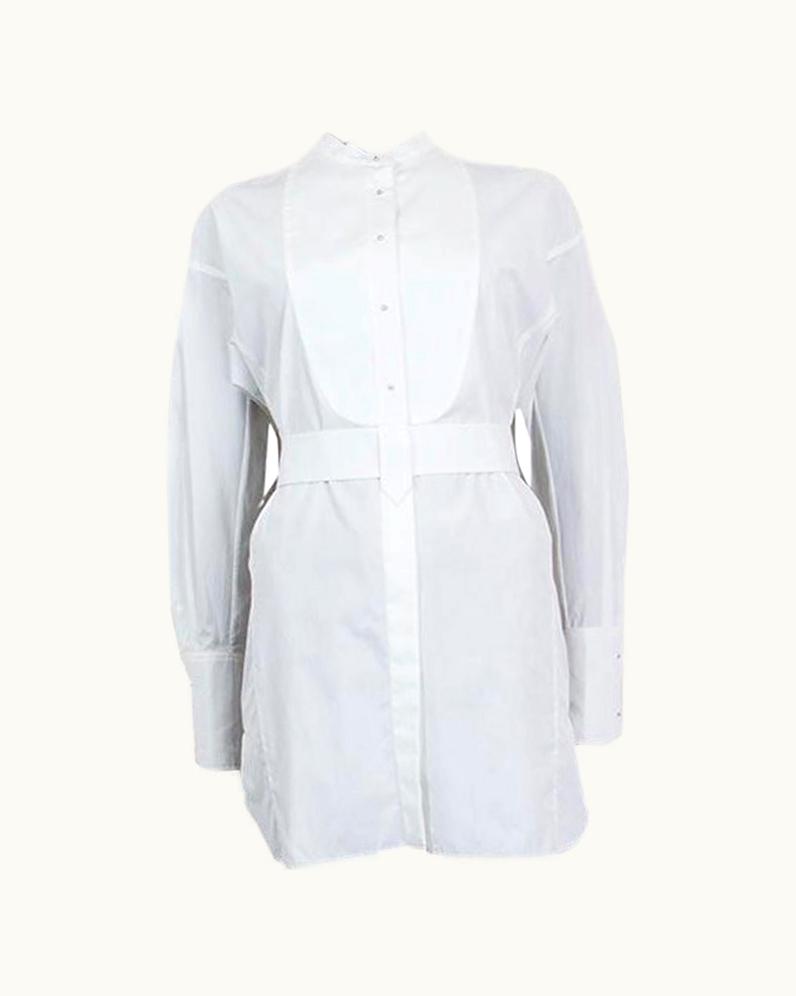 Prada Prada White Cotton Belted Tunic Shirt