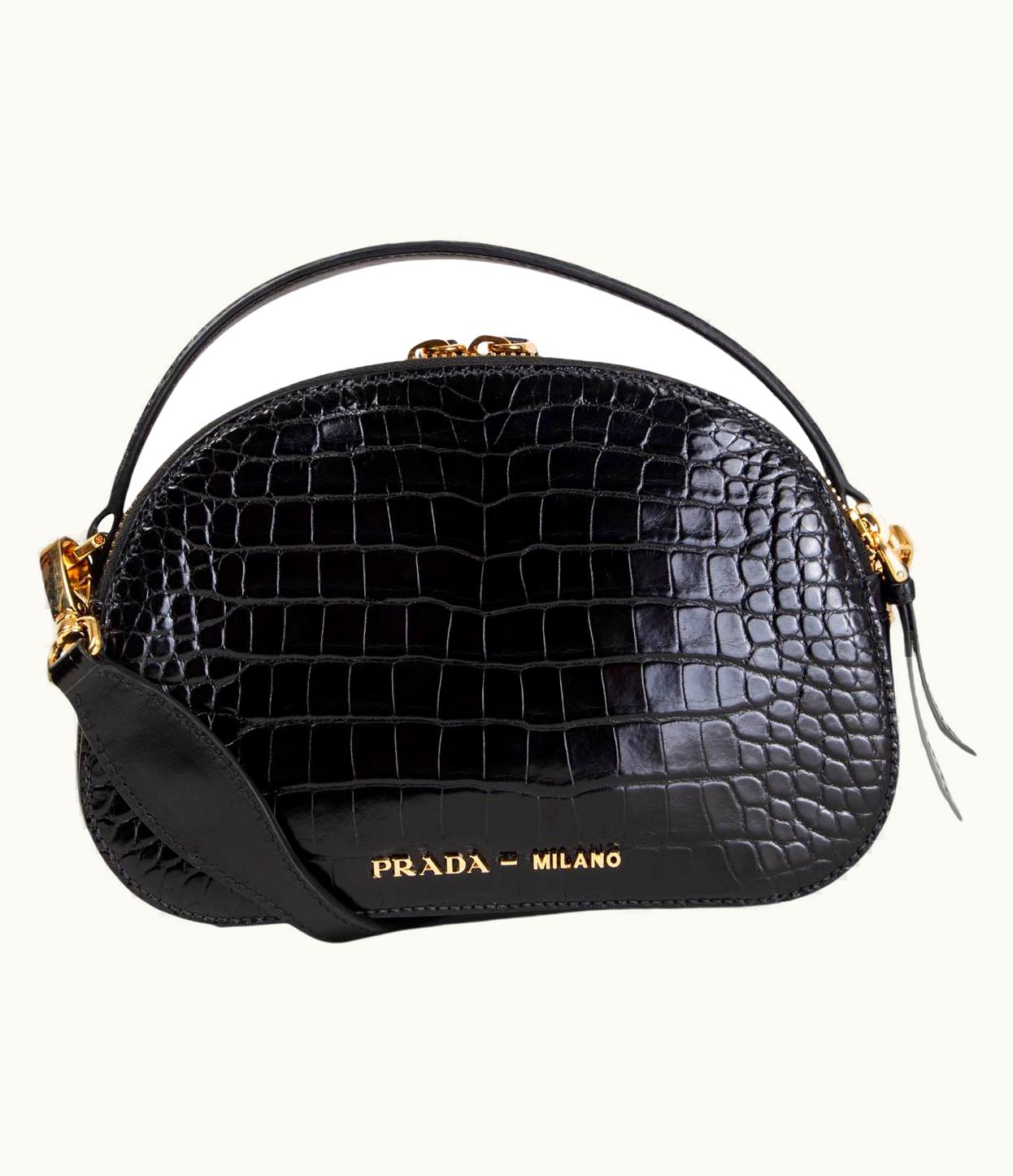 Prada Prada Black Crocodile Leather Odette Bandoliera Shoulder Bag