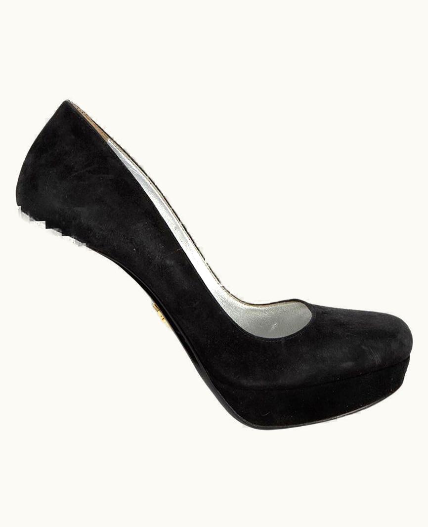 Prada Prada Women' Black Suede Round Toe Platform Heels