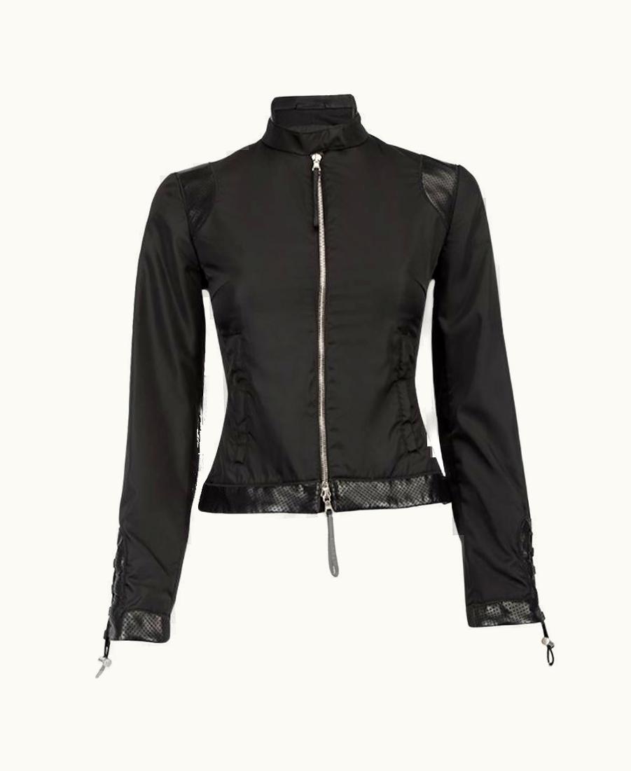 Prada Prada Women' Black Perforated Leather Accent Track Jacket