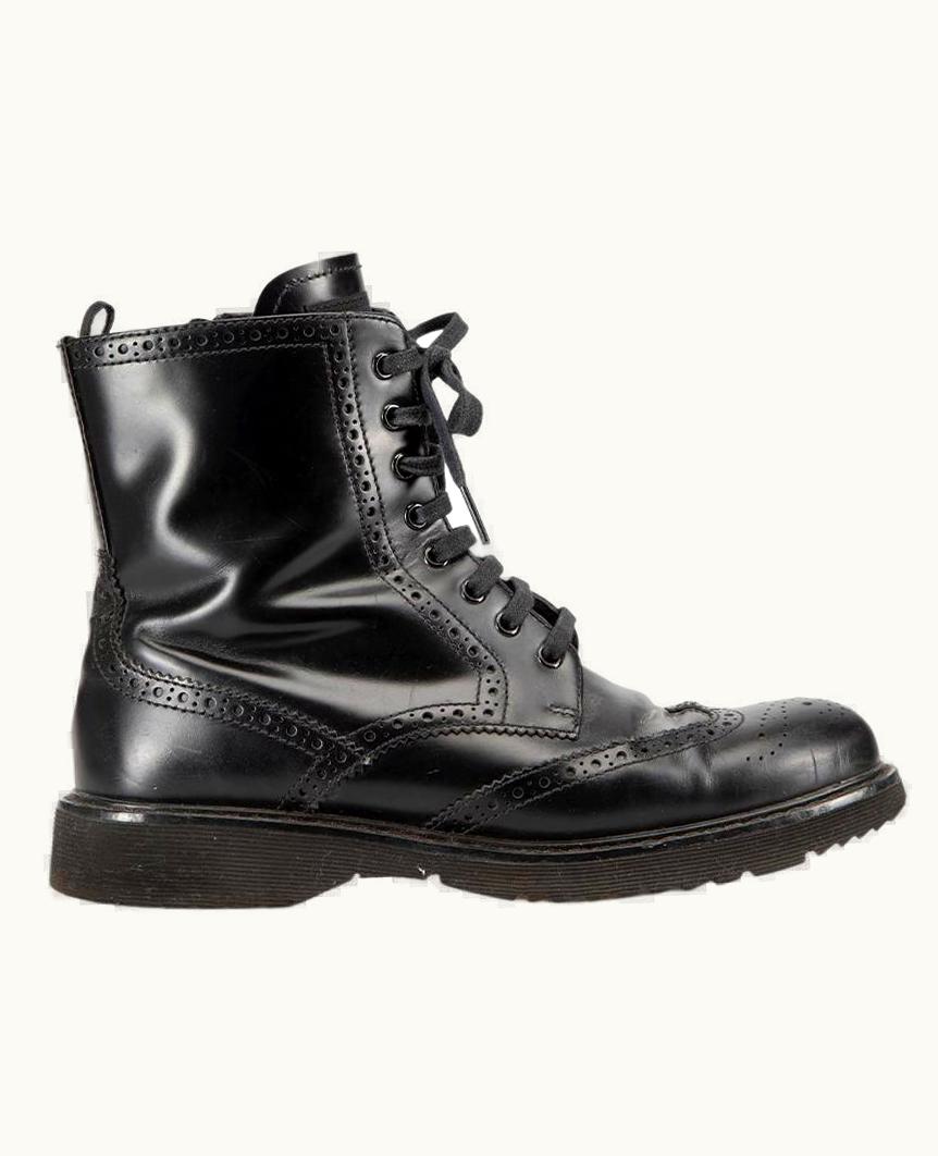 Prada Prada Women' Black Laser Cut Leather Combat Boots