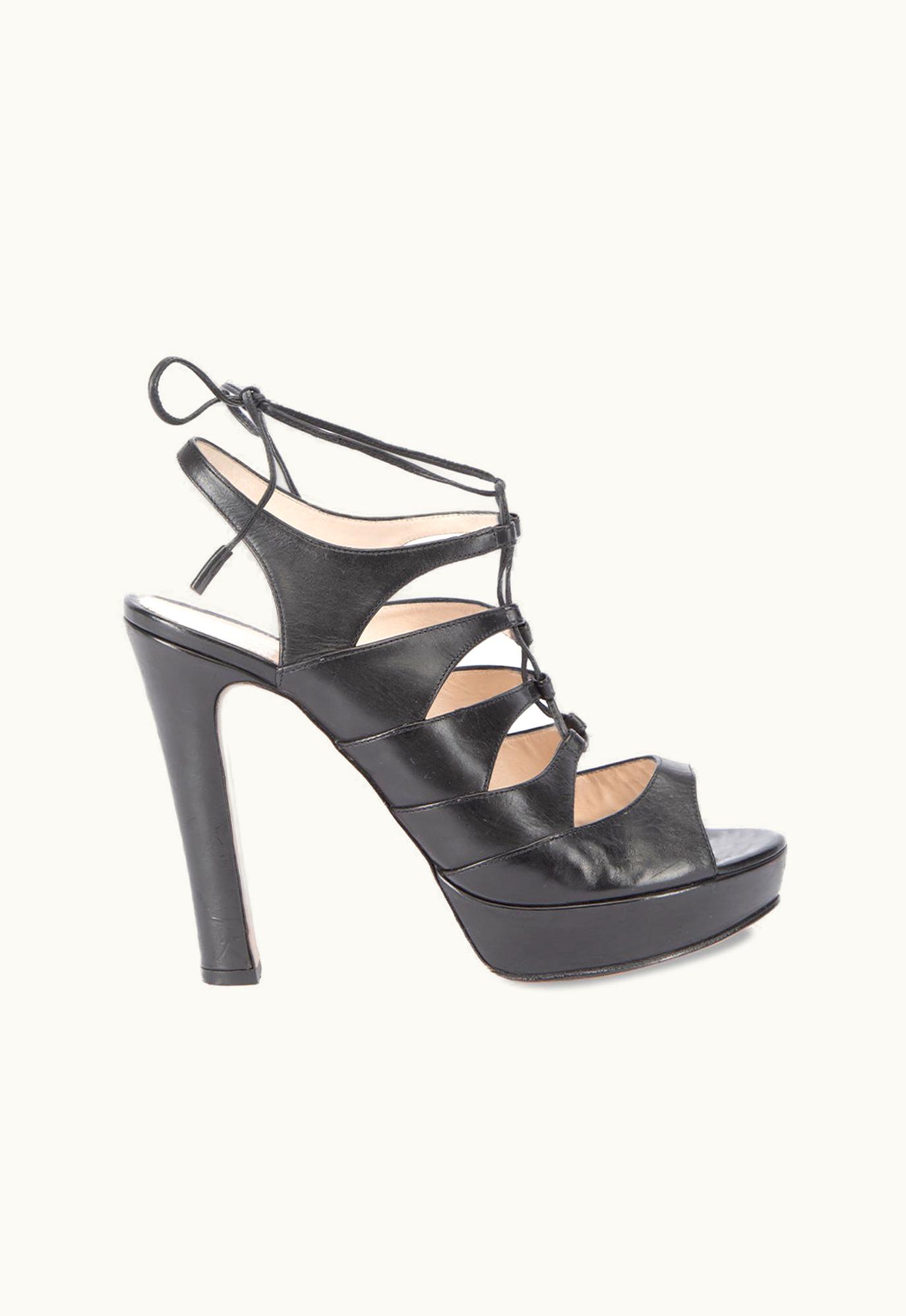 Prada Prada Women' Black Lace Up Strappy Platform Heels