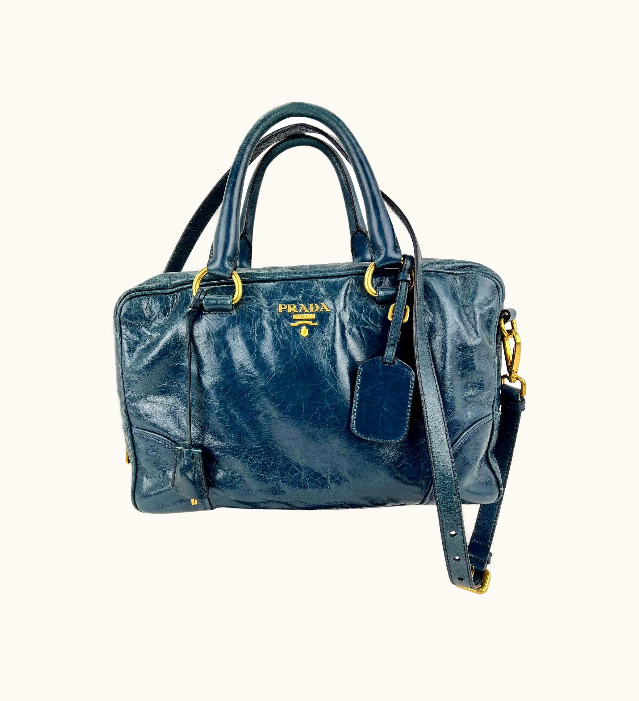 Prada Prada VItello Shine Shopping Satchel Denim Color Distressed Bag