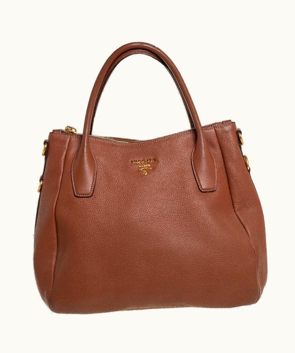 Prada Prada Brown VItello Daino Leather Sacca 2 Manici Hobo