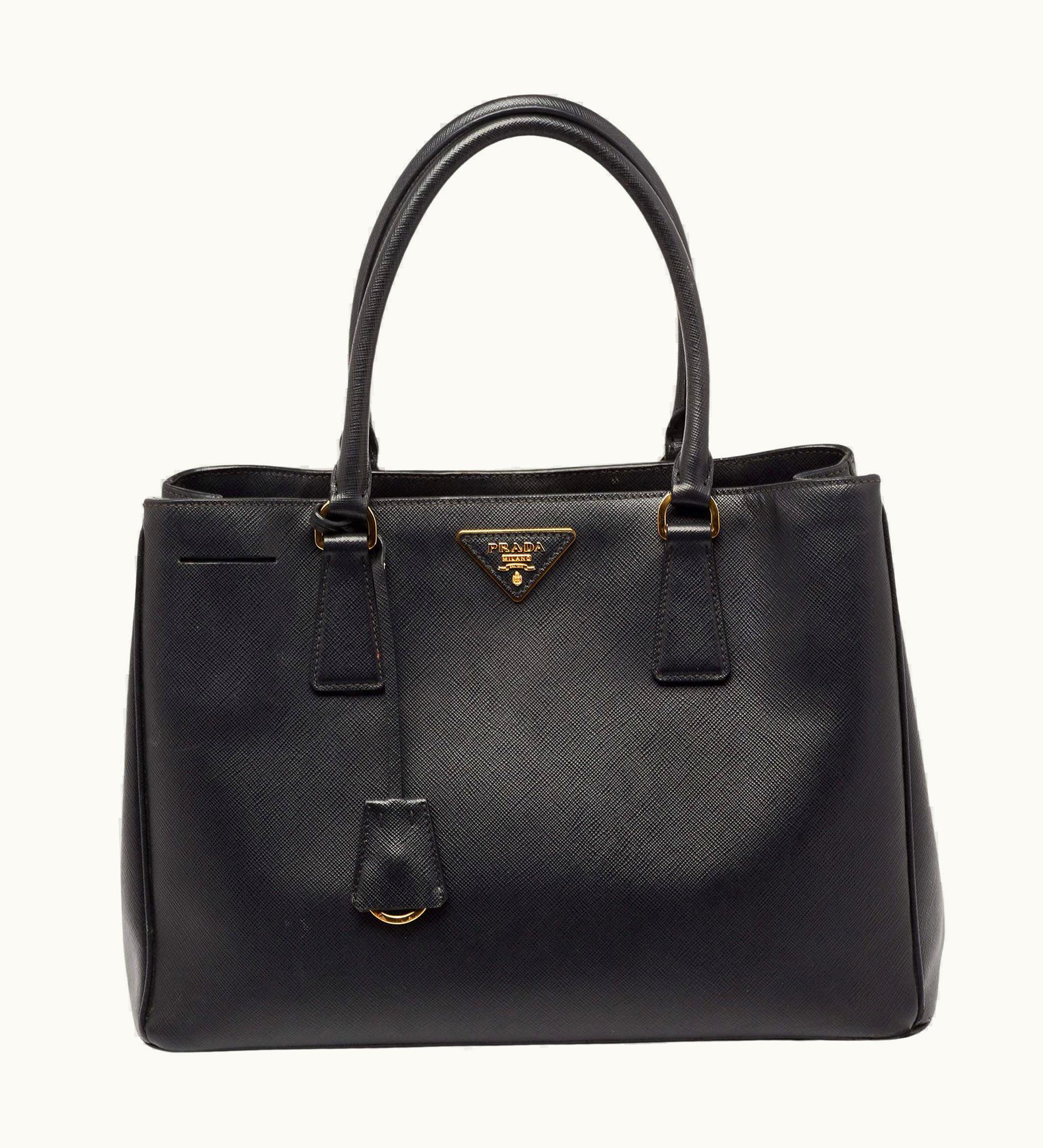 Prada Prada Black Saffiano Lux Leather Small Middle Zip Tote