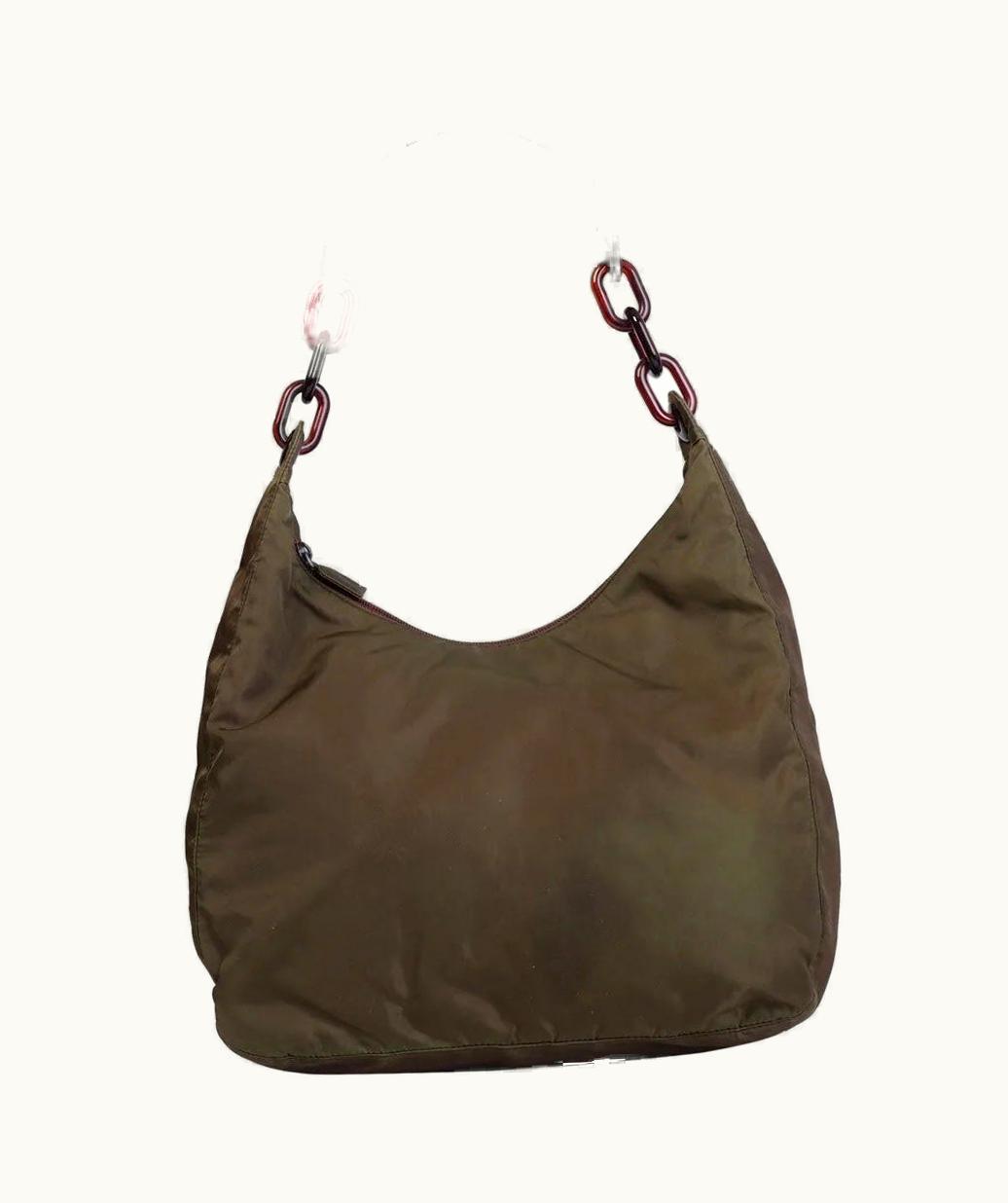Prada Prada Khaki Plastic Tortoise Chain Shoulder Hobo Bag