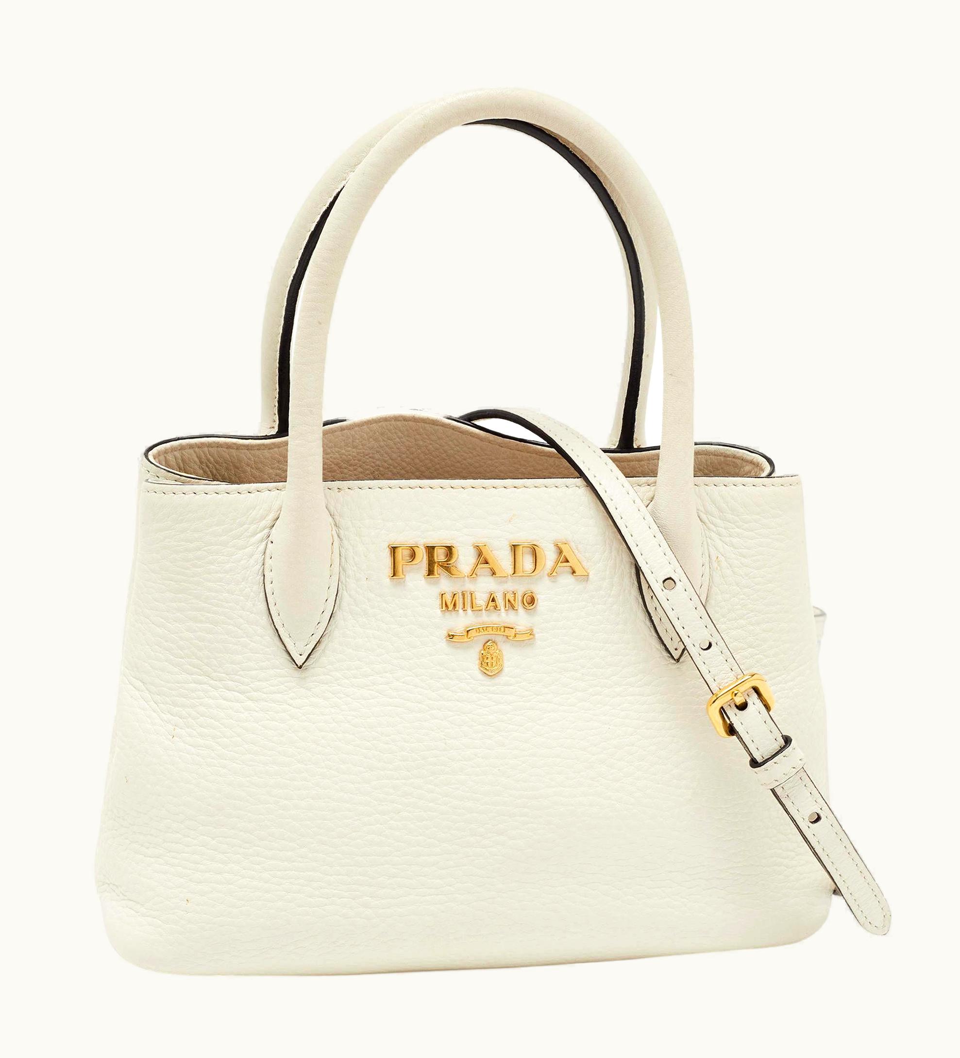 Prada Prada Off White VItello Daino Leather Mini Tote