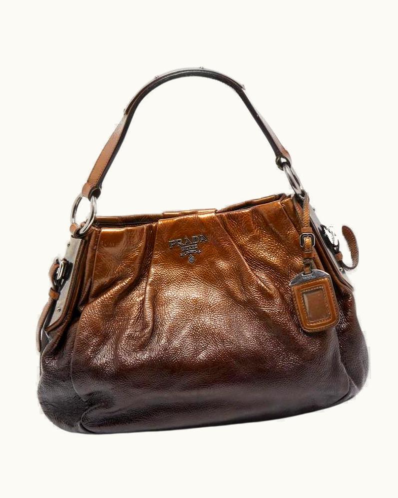 Prada Prada Two Tone Brown Ombre Laminated Leather Hobo