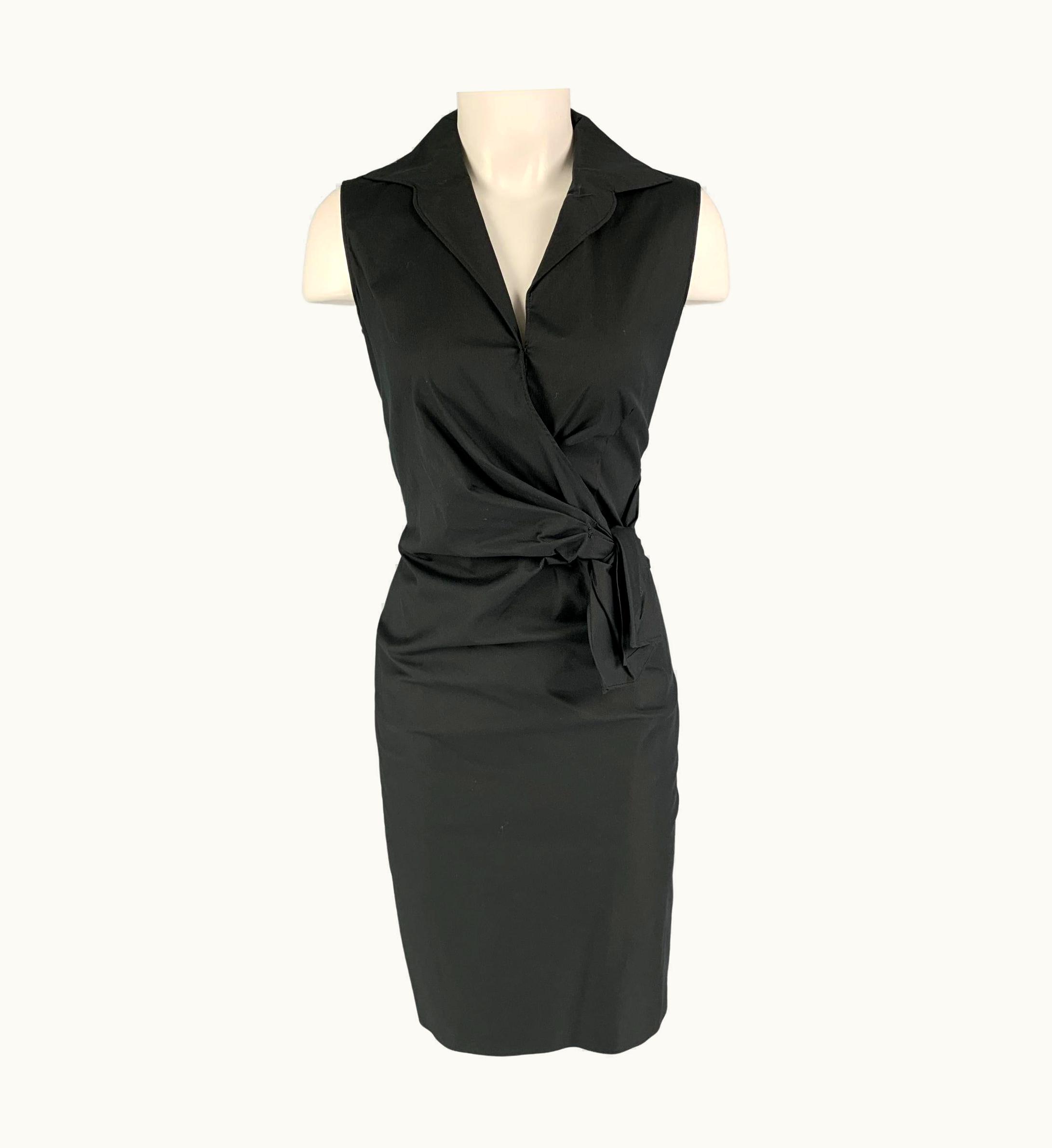 Prada Prada Black Cotton Blend Pleated Sleeveless Dress