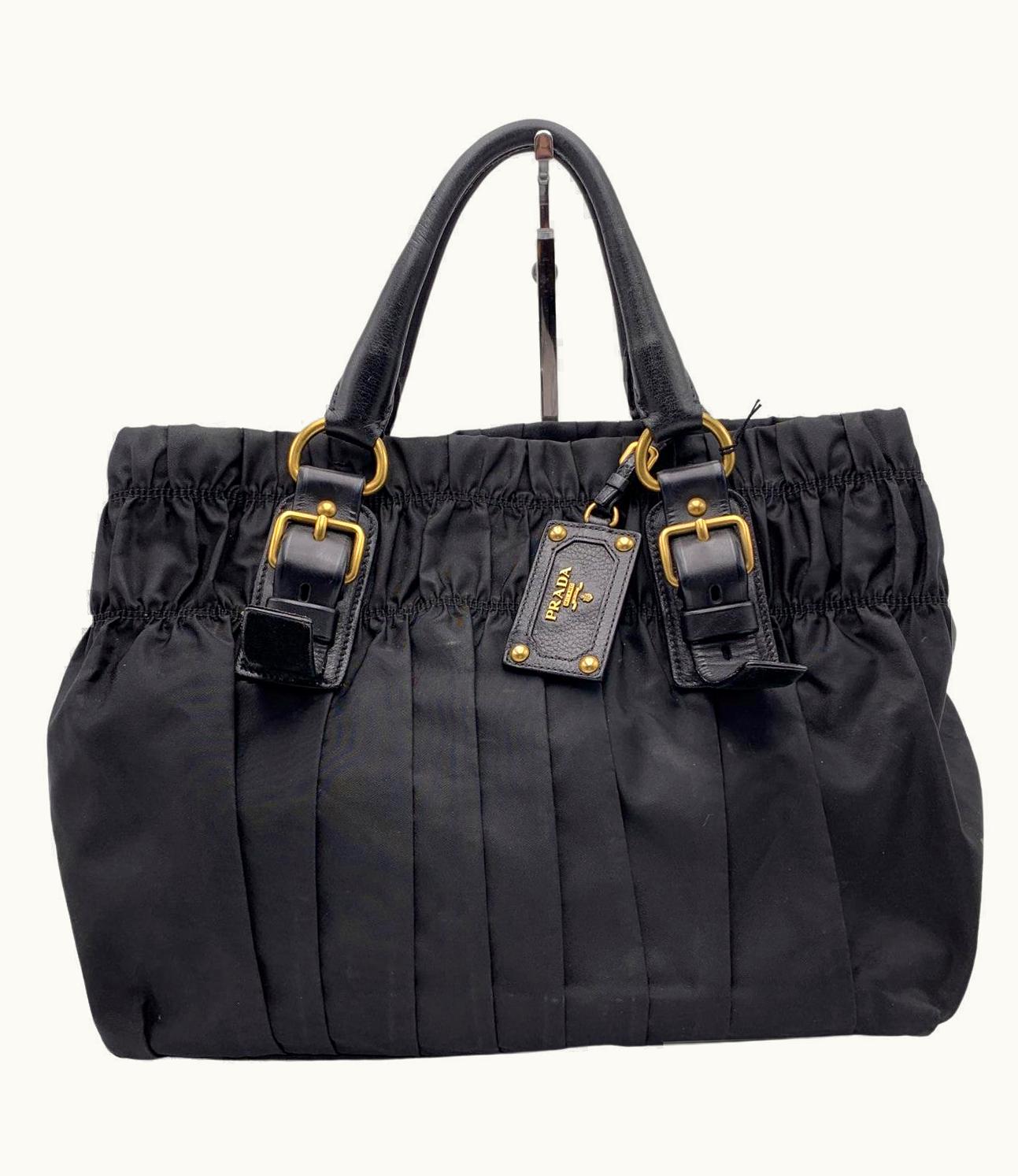 Prada Prada Black Nylon Vela Draped Tote Handbag Shoulder Bag