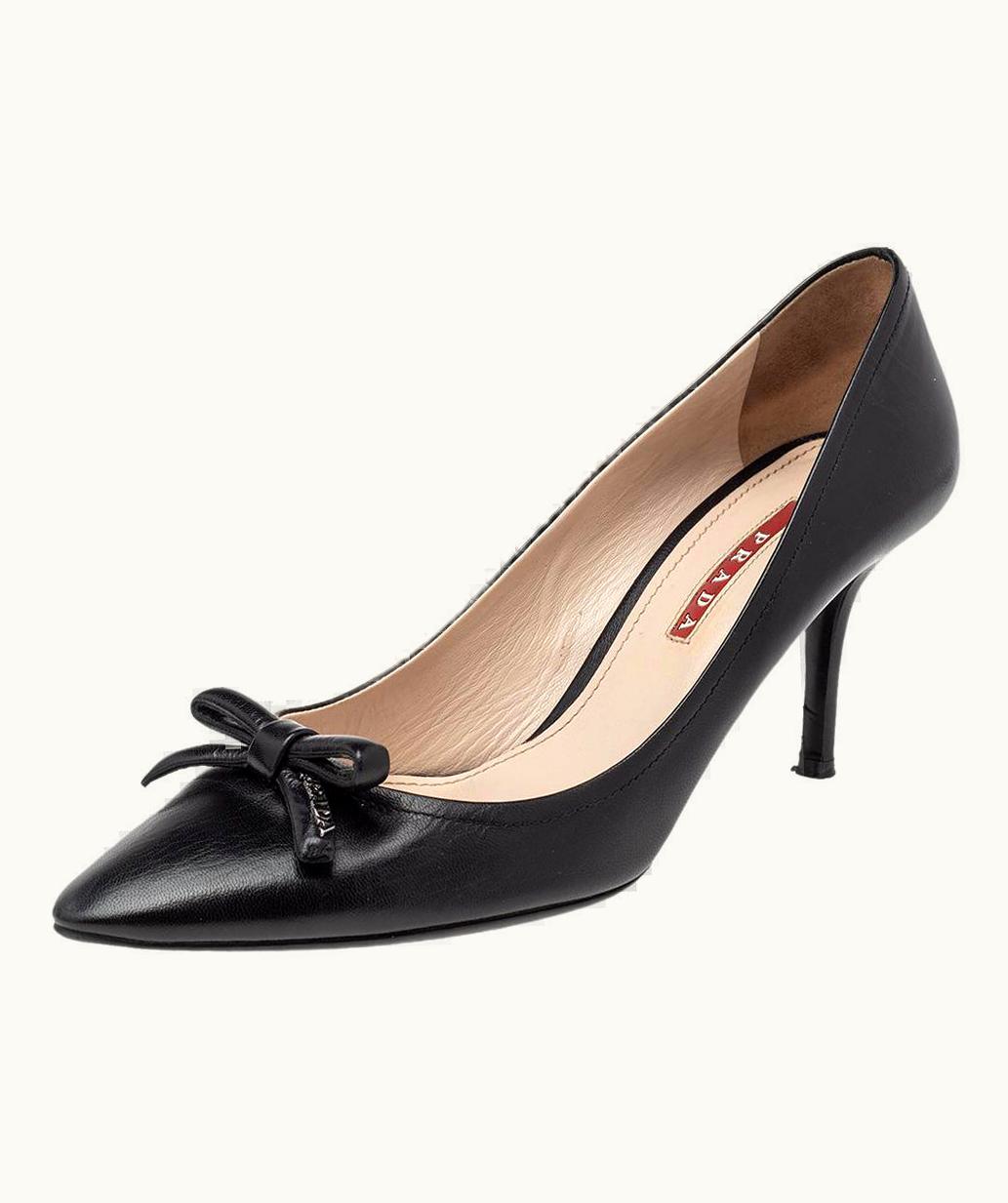 Prada Prada Black Leather Bow Pointed Toe Pumps