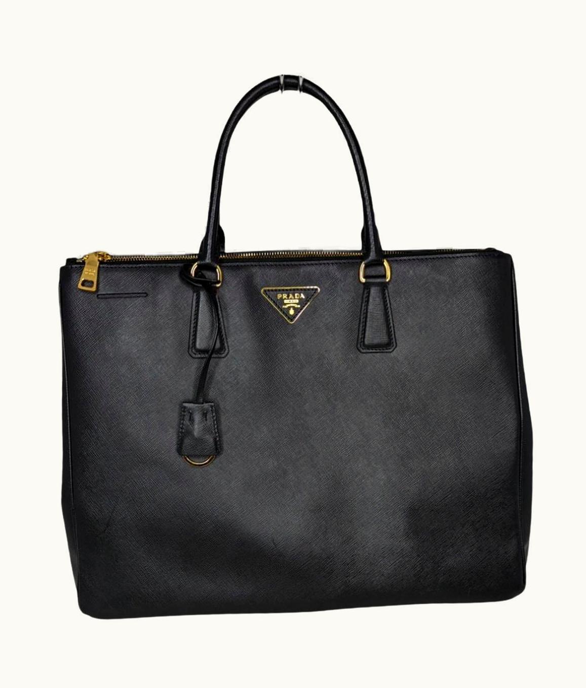 Prada Prada Large Black Saffiano Lux Double Zip Galleria Tote