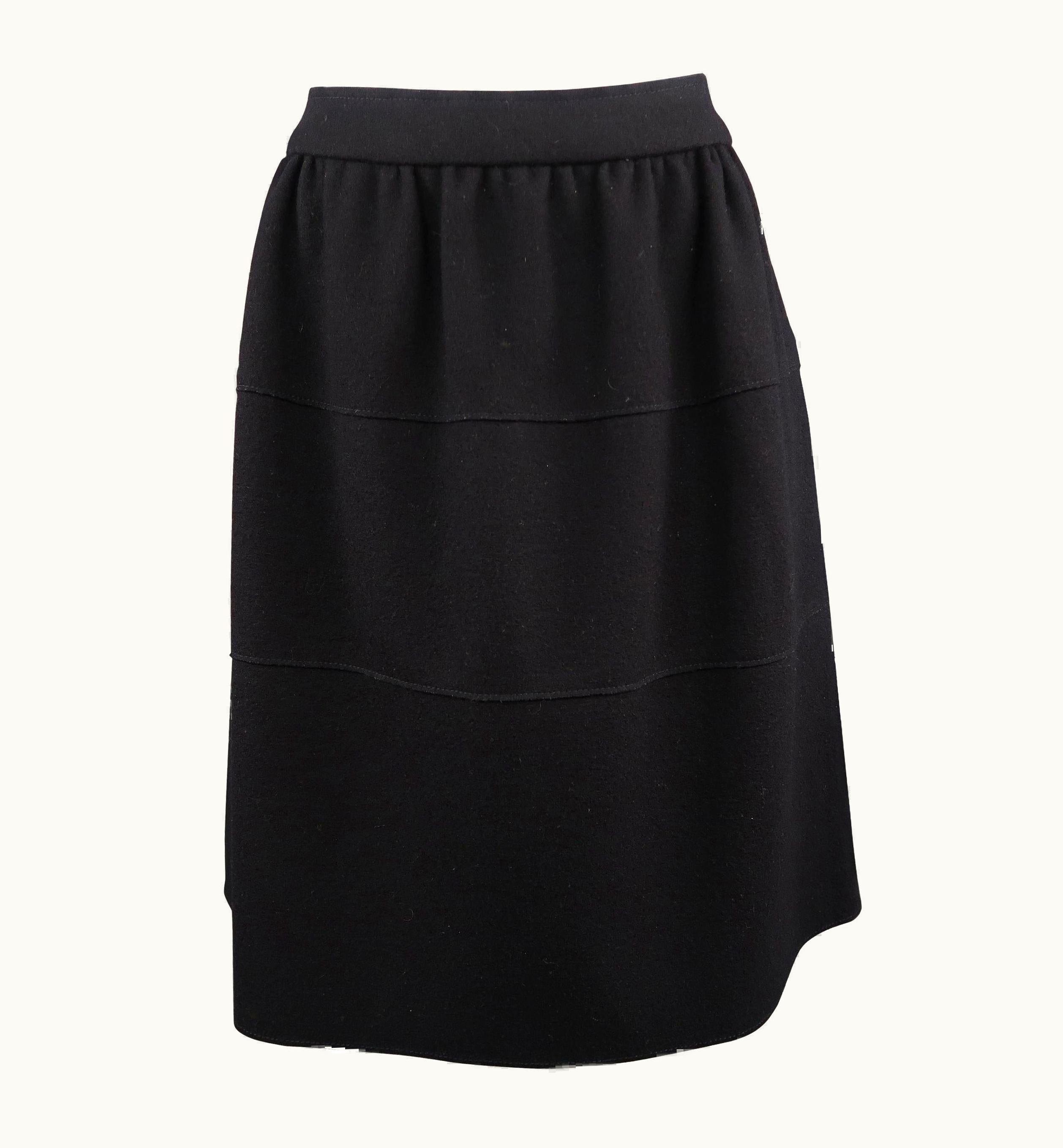 Prada Prada Black Virgin Wool Gathered Circle Skirt