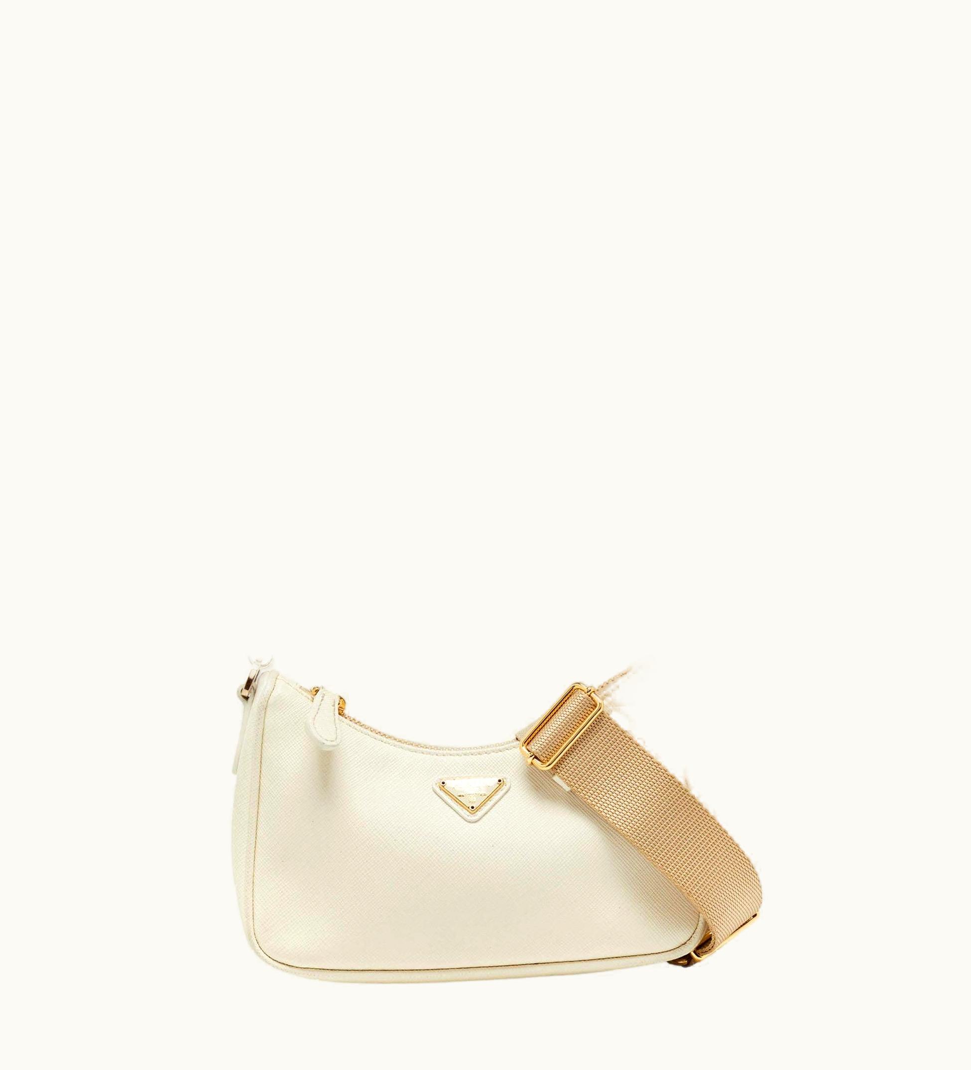 Prada Prada Off White Saffiano Lux Leather Mini Pochette Bag