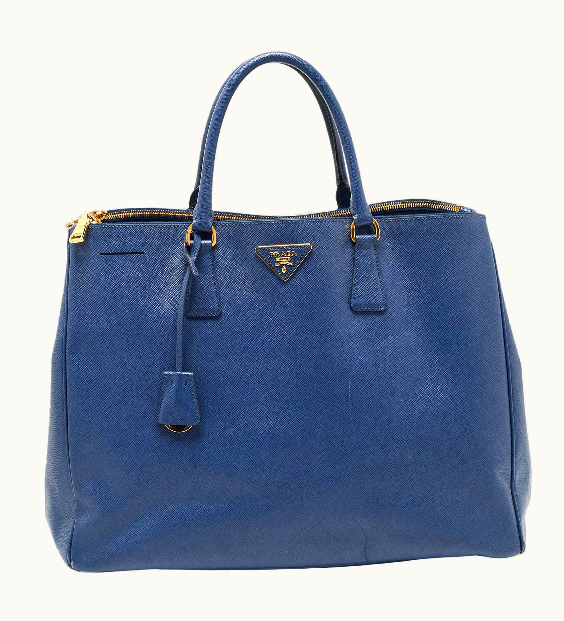 Prada Prada Blue Saffiano Leather Large Double Zip Tote