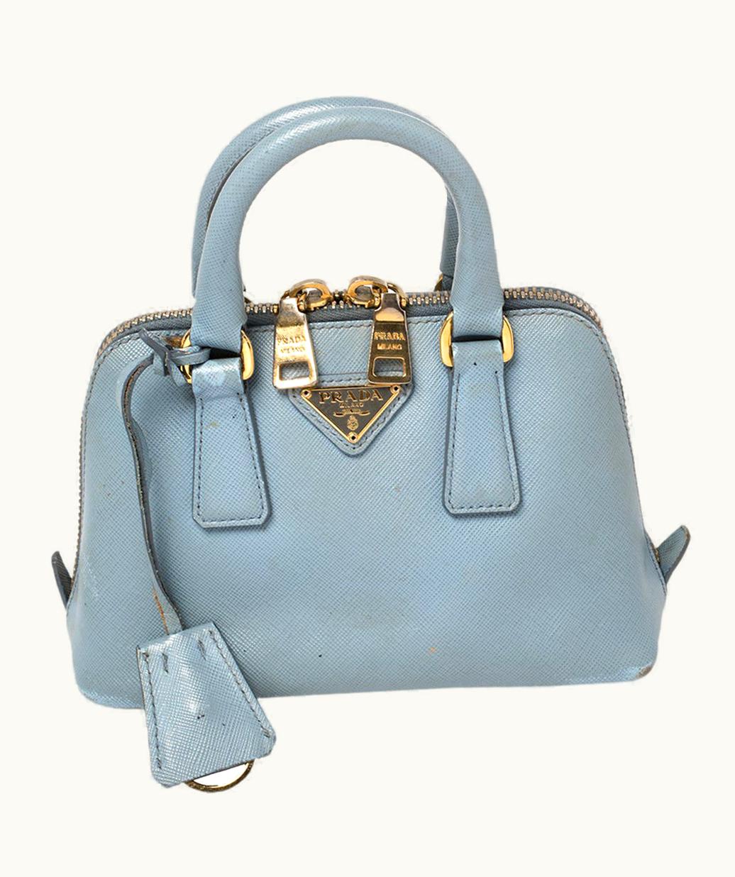 Prada Prada Light Blue Saffiano Lux Leather Mini Promenade Satchel