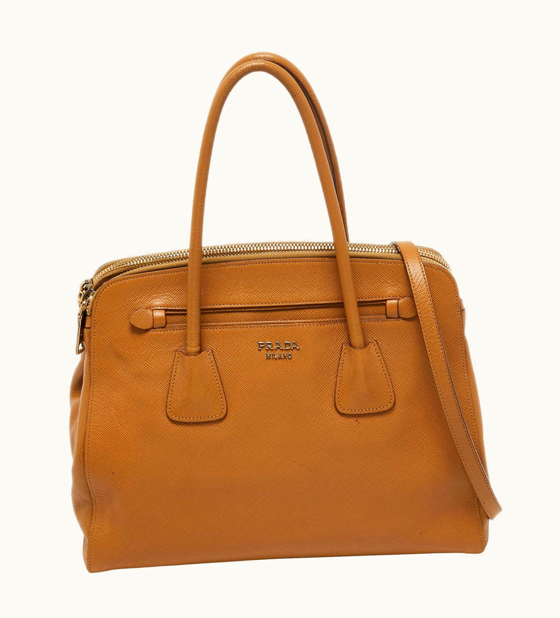 Prada Prada Brown Leather Double Zip Top Handle Bag