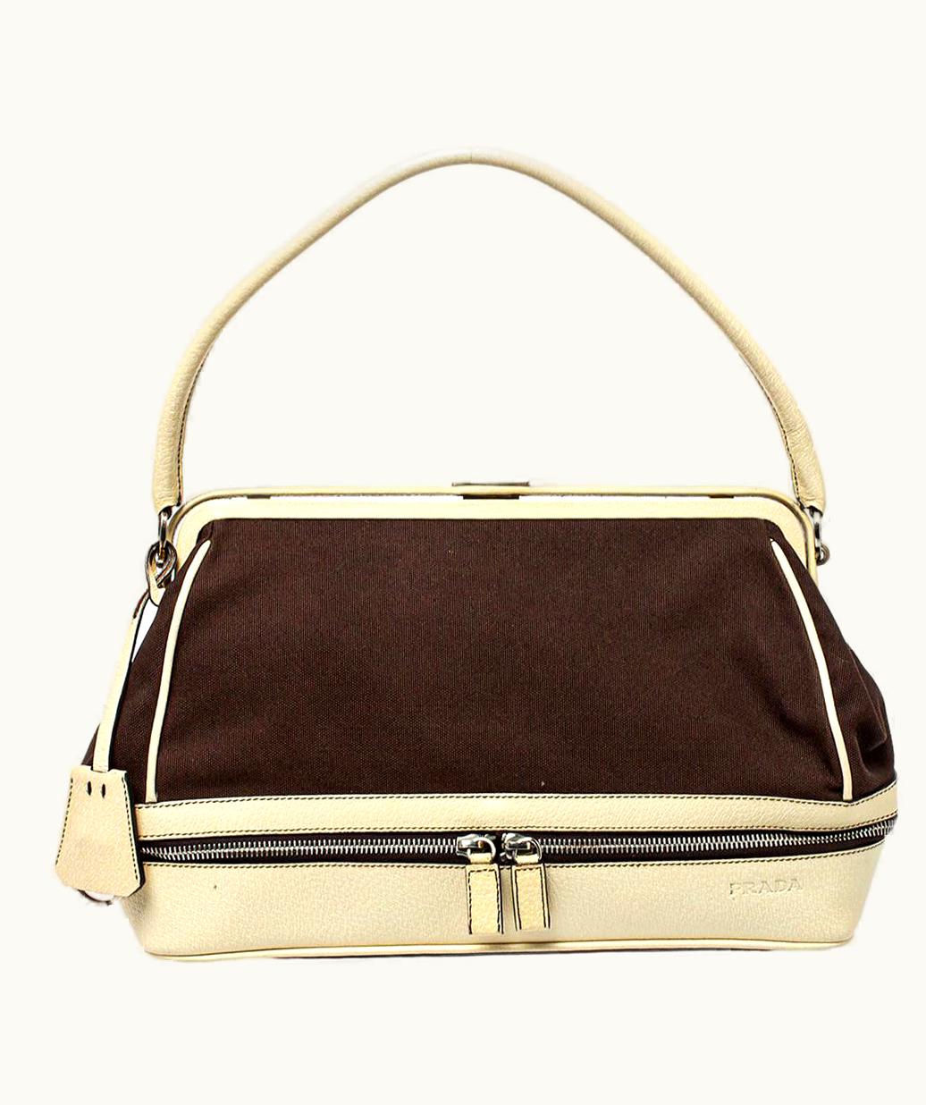 Prada Prada Brown/Cream Canvas And Leather Cerniera Doctor Bag
