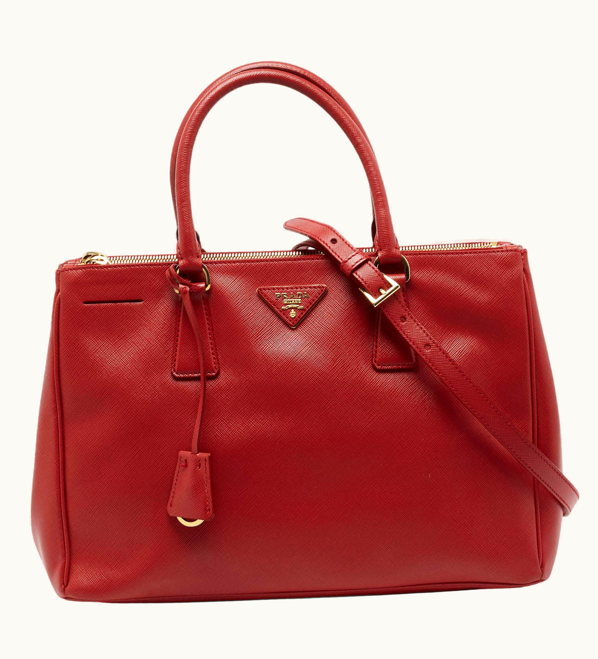 Prada Prada Red Saffiano Leather Medium Double Zip Tote