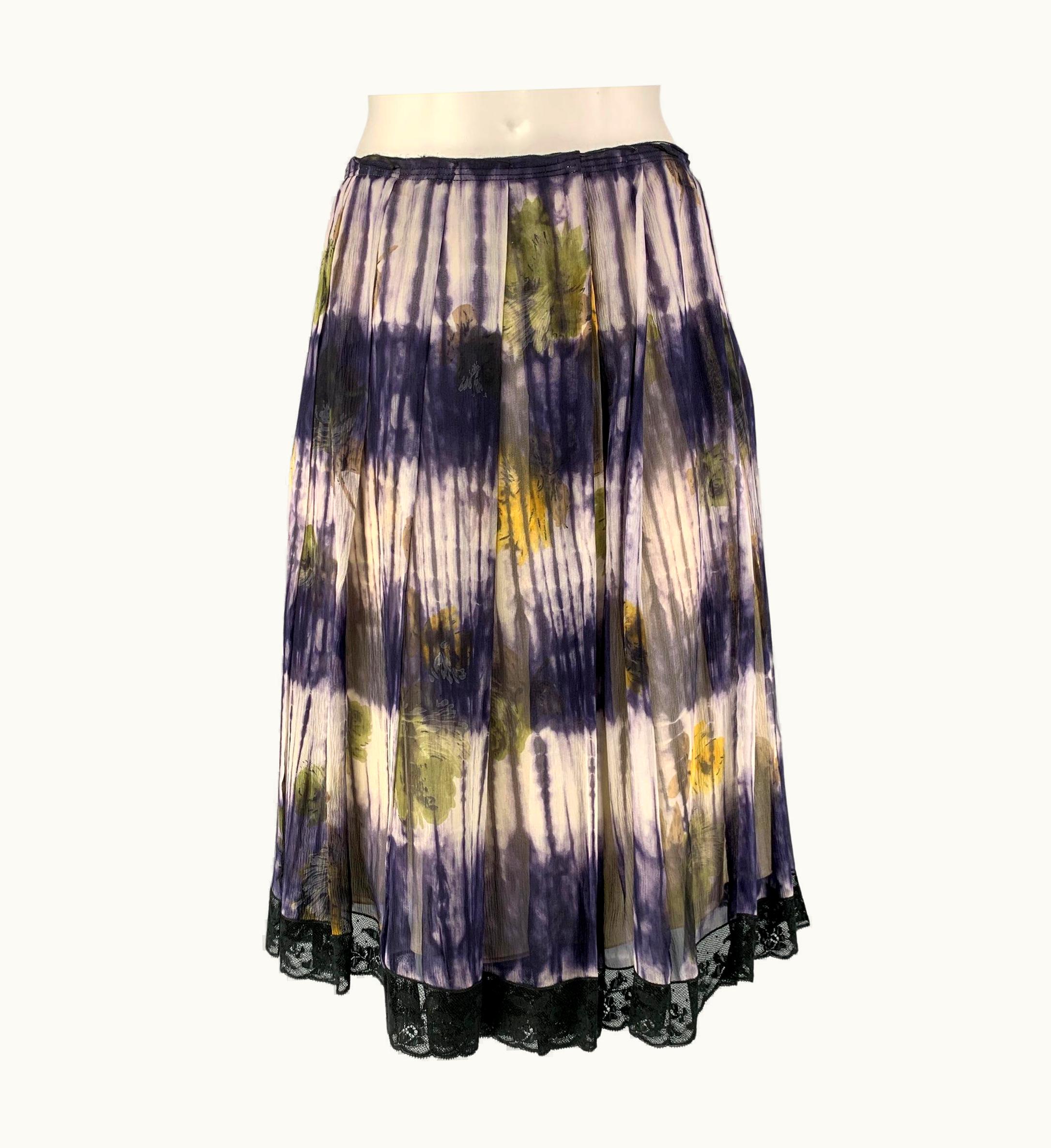 Prada Prada Purple & Cream Silk Floral Pleated Skirt