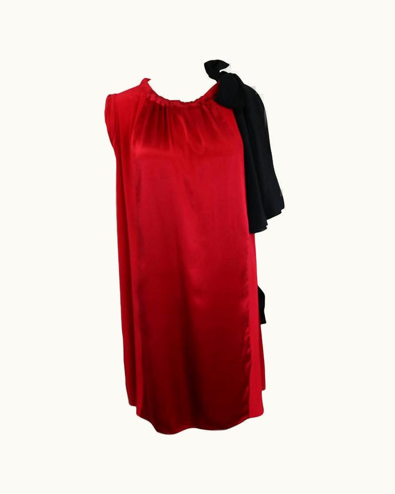 Prada Prada Burgundy Silk And Satin Black Ribbons Sleeveless Dress