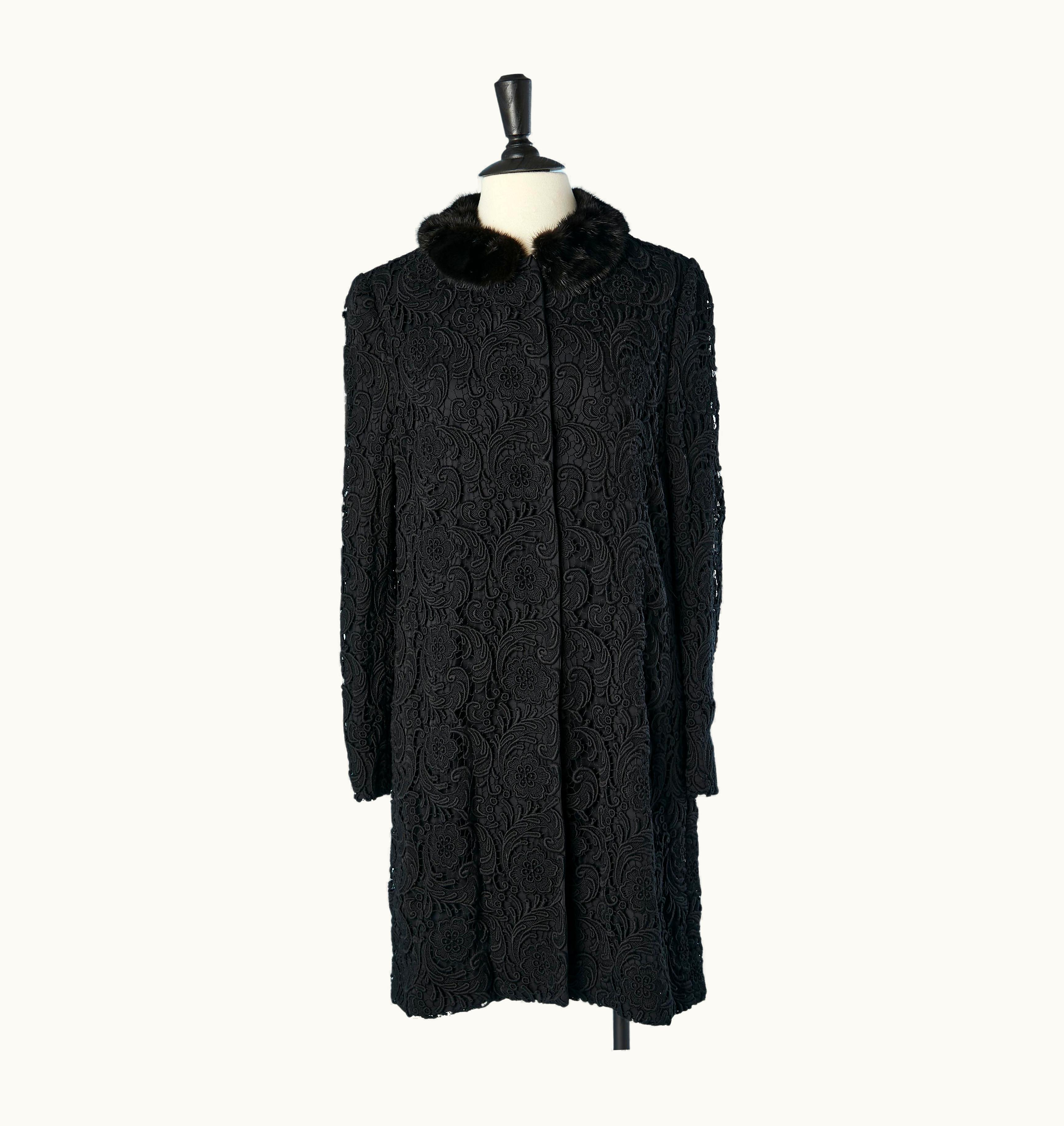 Prada Black Guipure Evening Coat With Mink Collar Prada