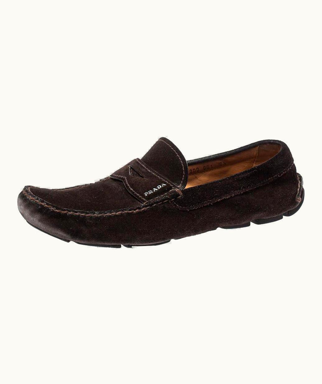 Prada Prada Brown Suede Penny Slip On Loafers