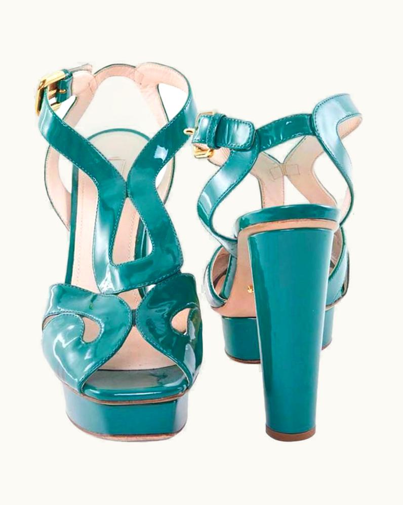 Prada Prada Turquoise Patent Leather High Heels Pumps .5fr