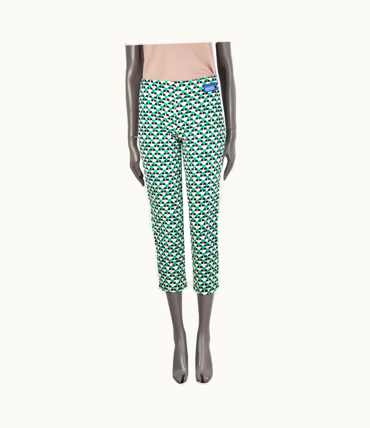 Prada Prada Green Ivory Black Geometric Jacquard Pants