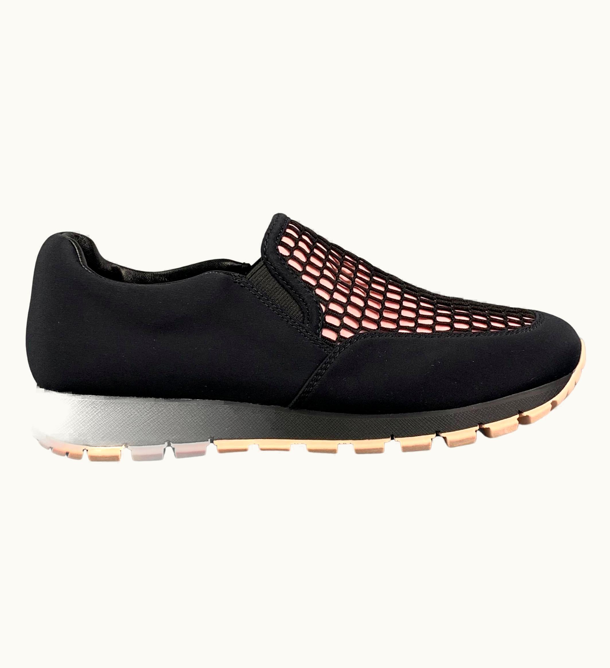 Prada Prada .5 Black & Pink Nylon Mesh Slip Sneakers