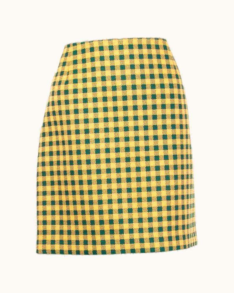 Prada Prada Yellow & Green Wool Gingham Short Skirt 48 Xxl