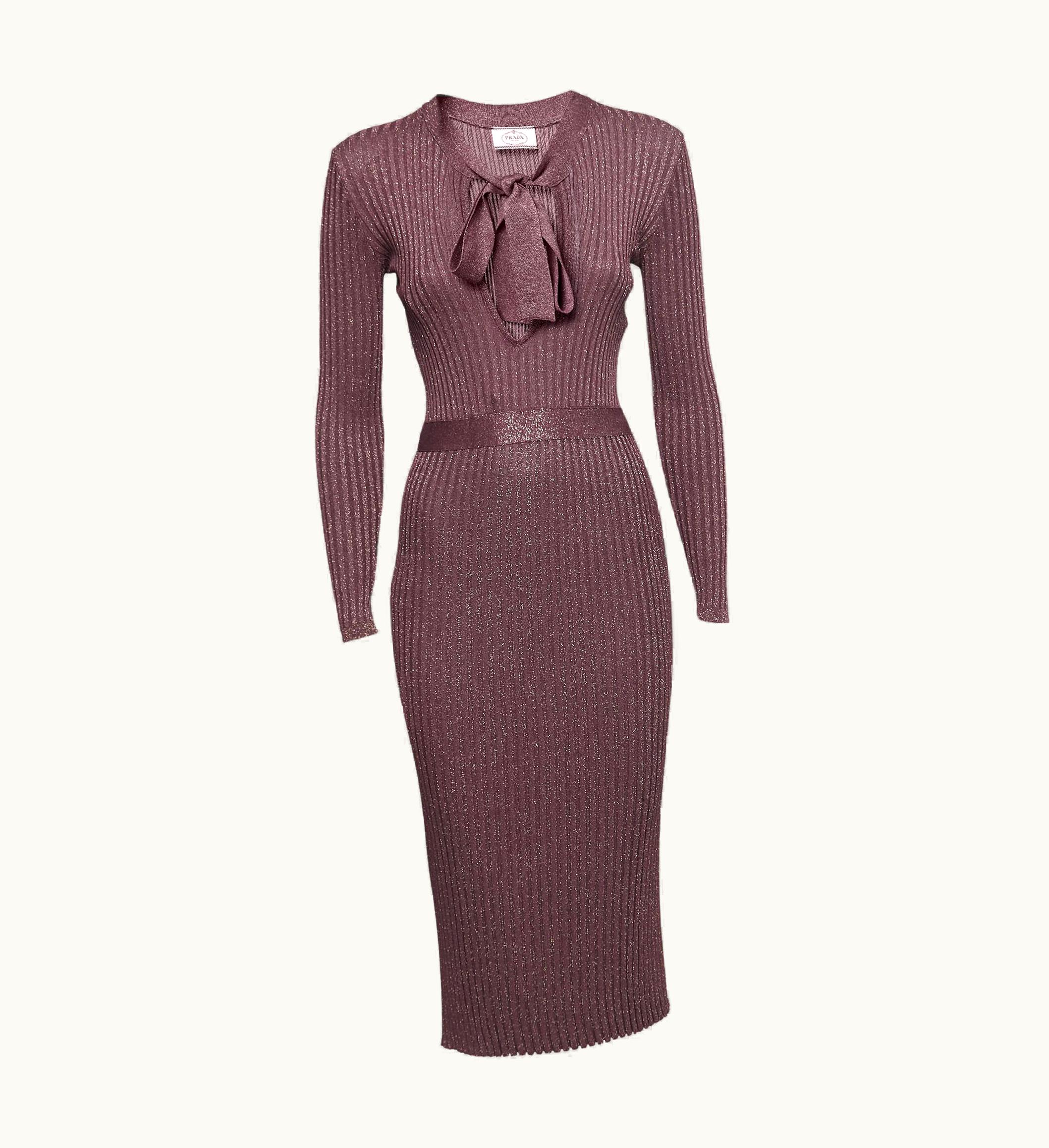 Prada Prada Purple Lurex Stretch Rib Knit Midi Dress