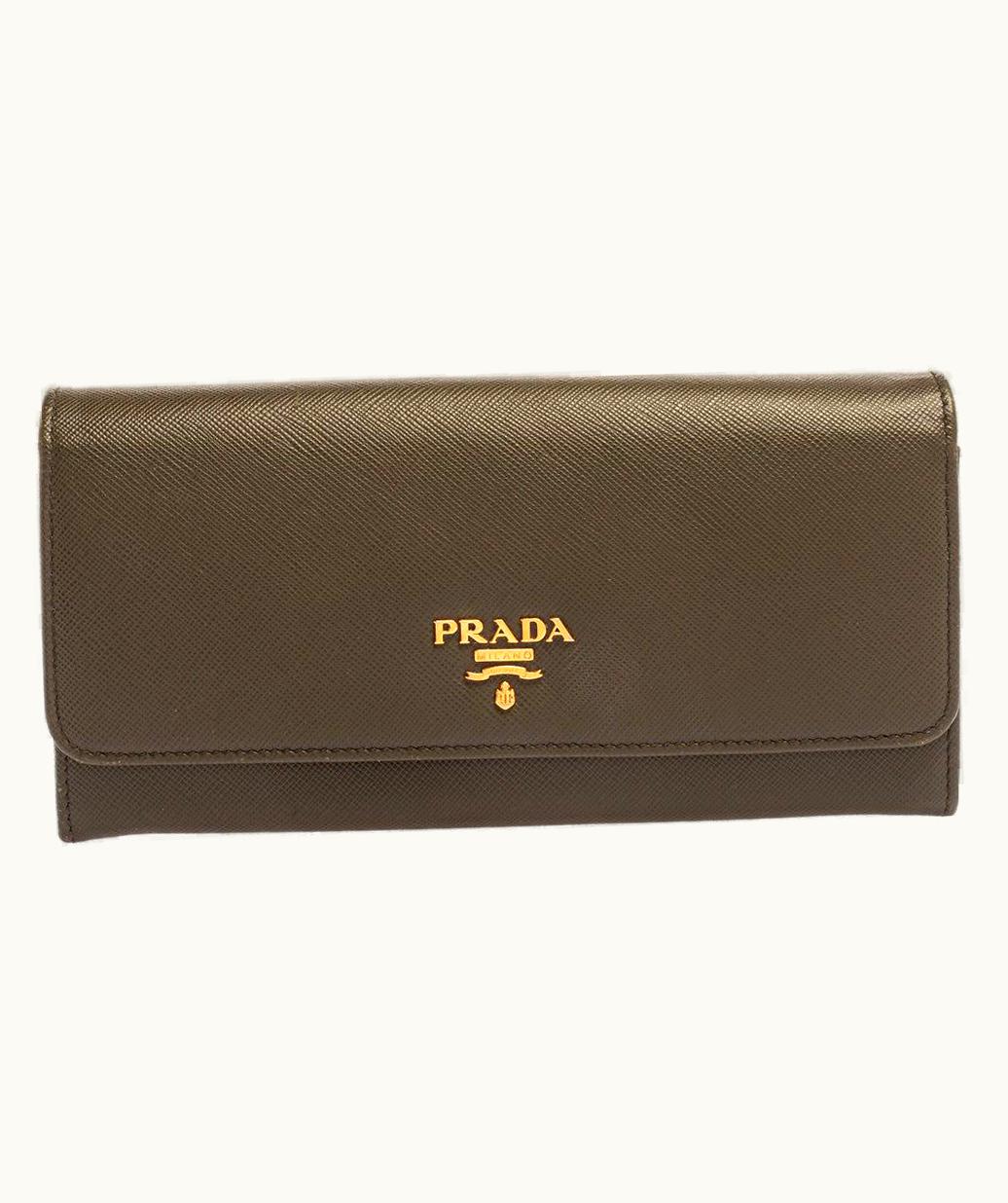 Prada Prada Olive Green Saffiano Lux Leather Flap Continental Wallet