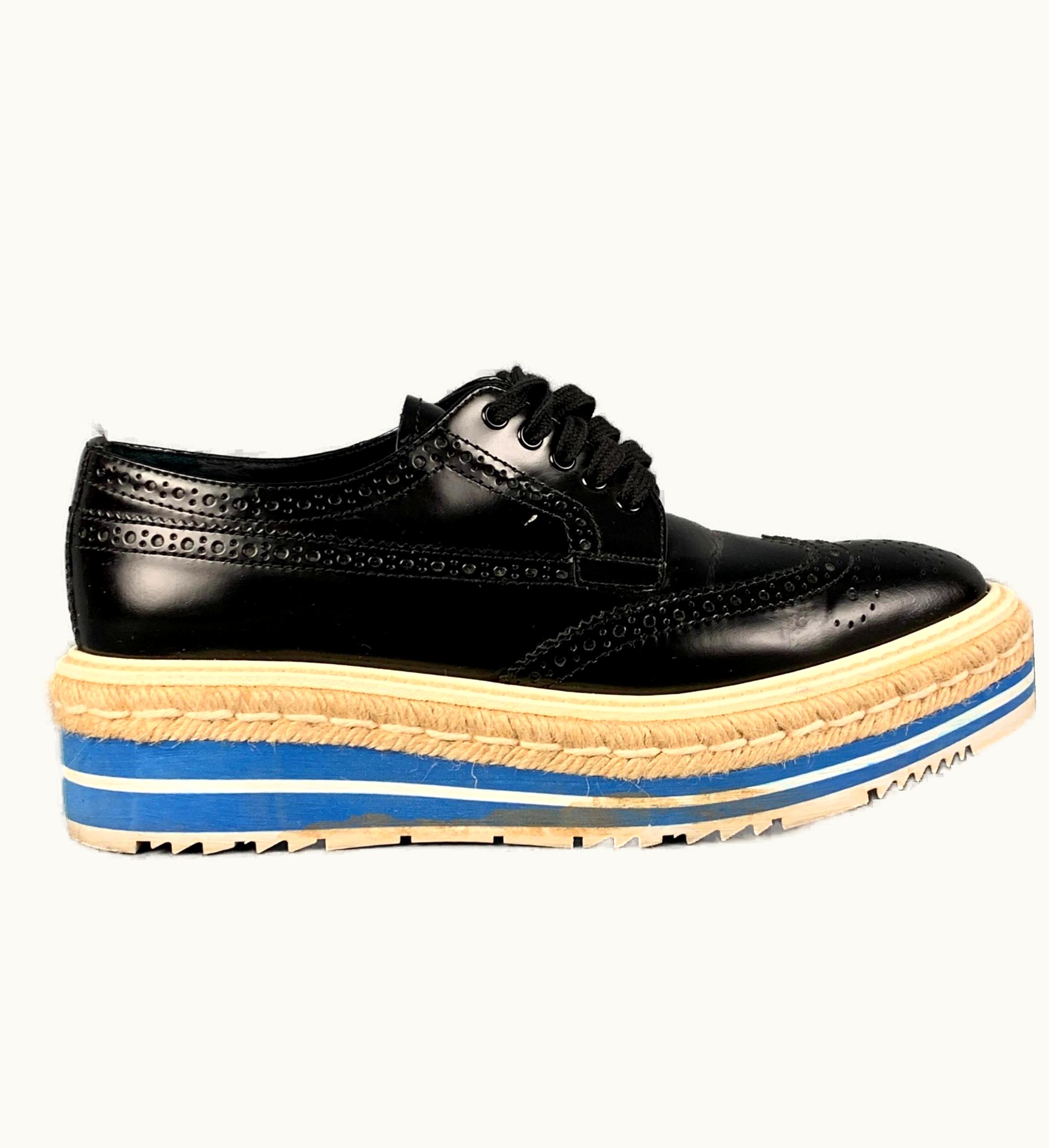 Prada Prada .5 Black White Blue Perforated Wingtip Shoes