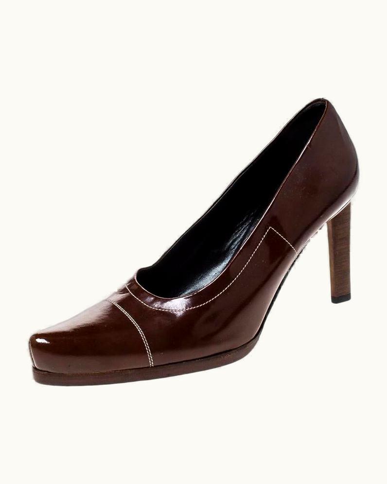 Prada Prada Brown Patent Leather Pointed Toe Pumps UZ0616540