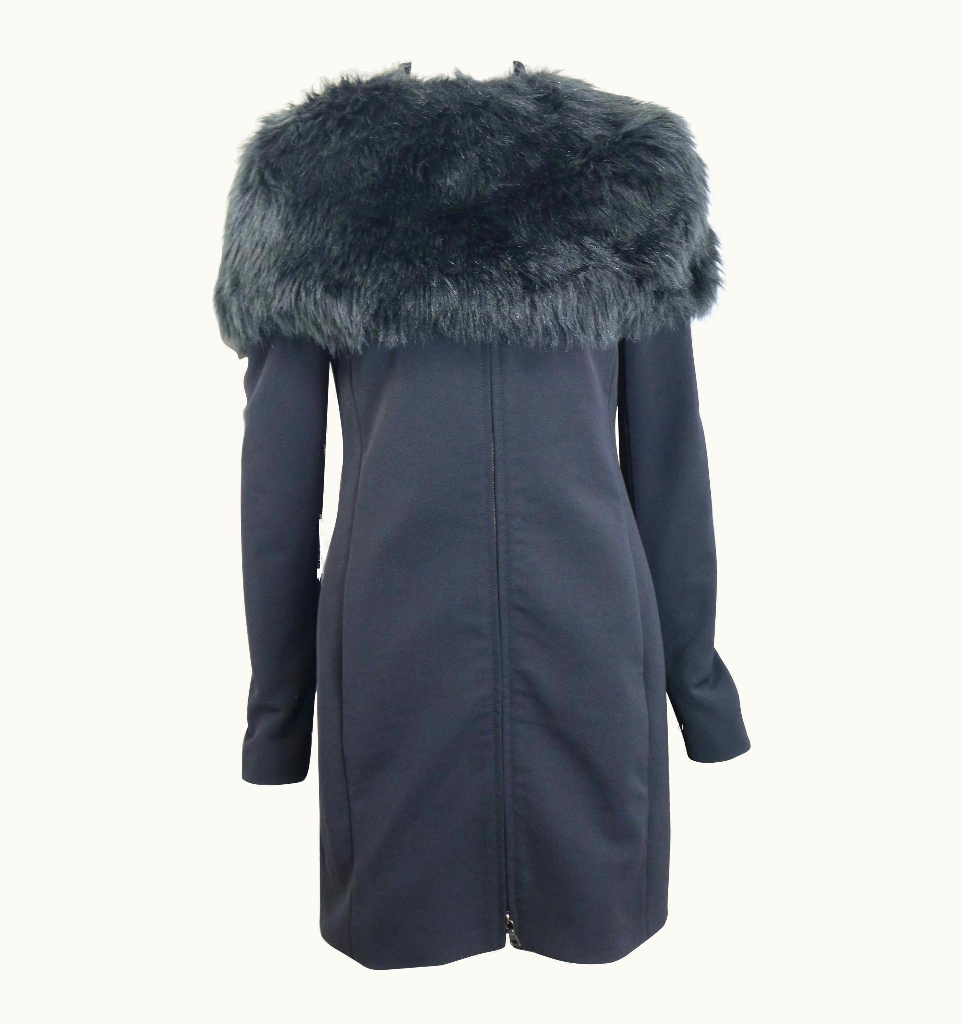Prada Prada Black Nylon With Detachable Black Faux Fur Jacket