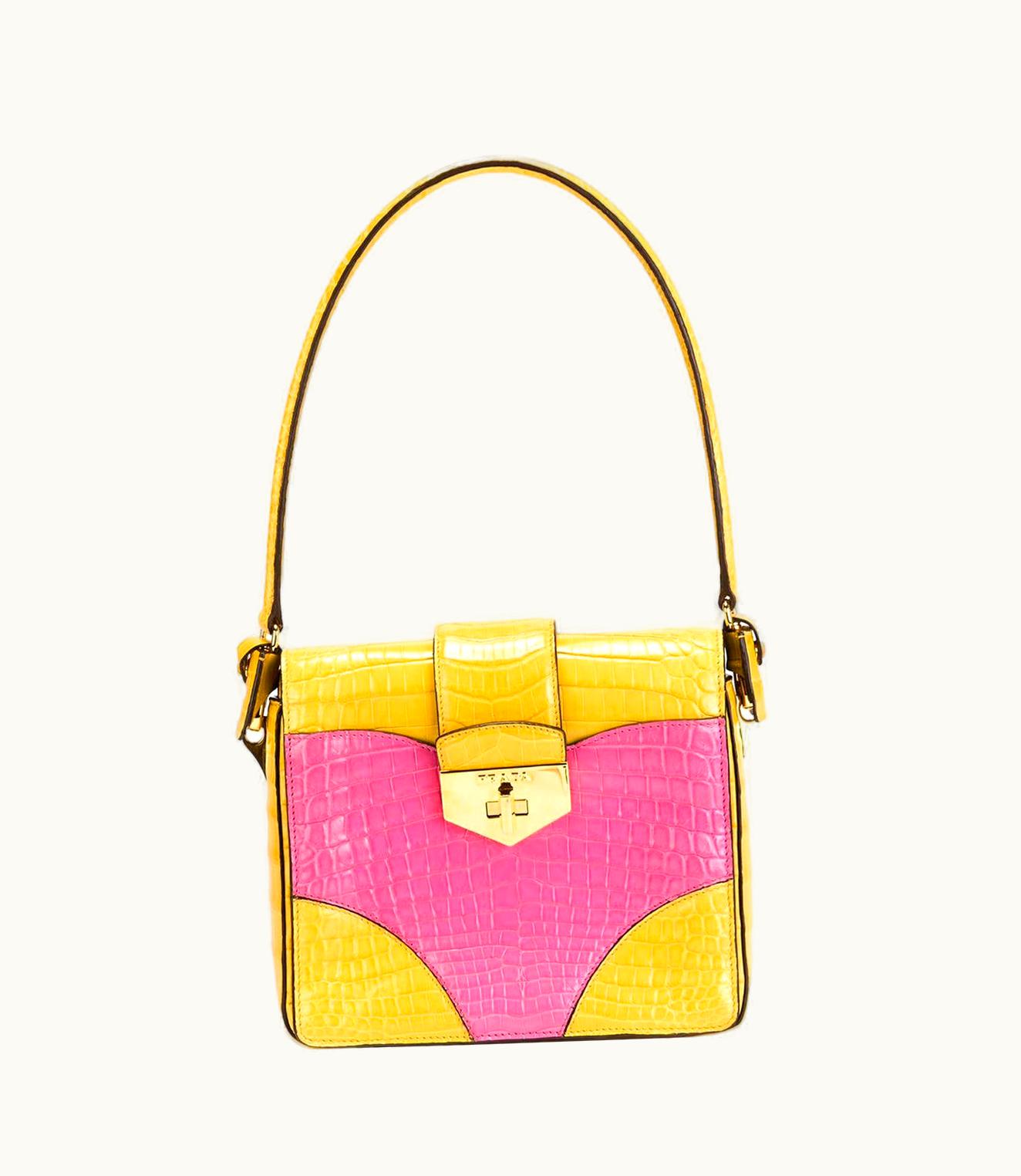 Prada Unique Made To Order Prada Colour Block Crocodile Handbag