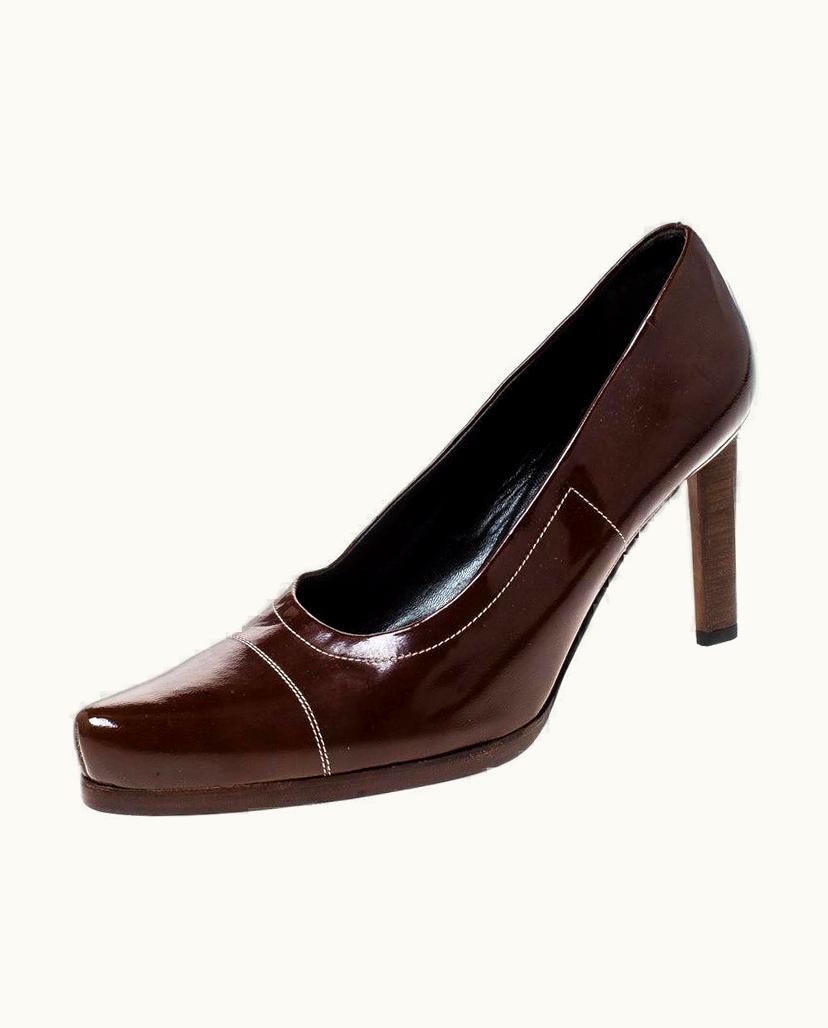 Prada Prada Brown Patent Leather Pointed Toe Pumps UZ0616546
