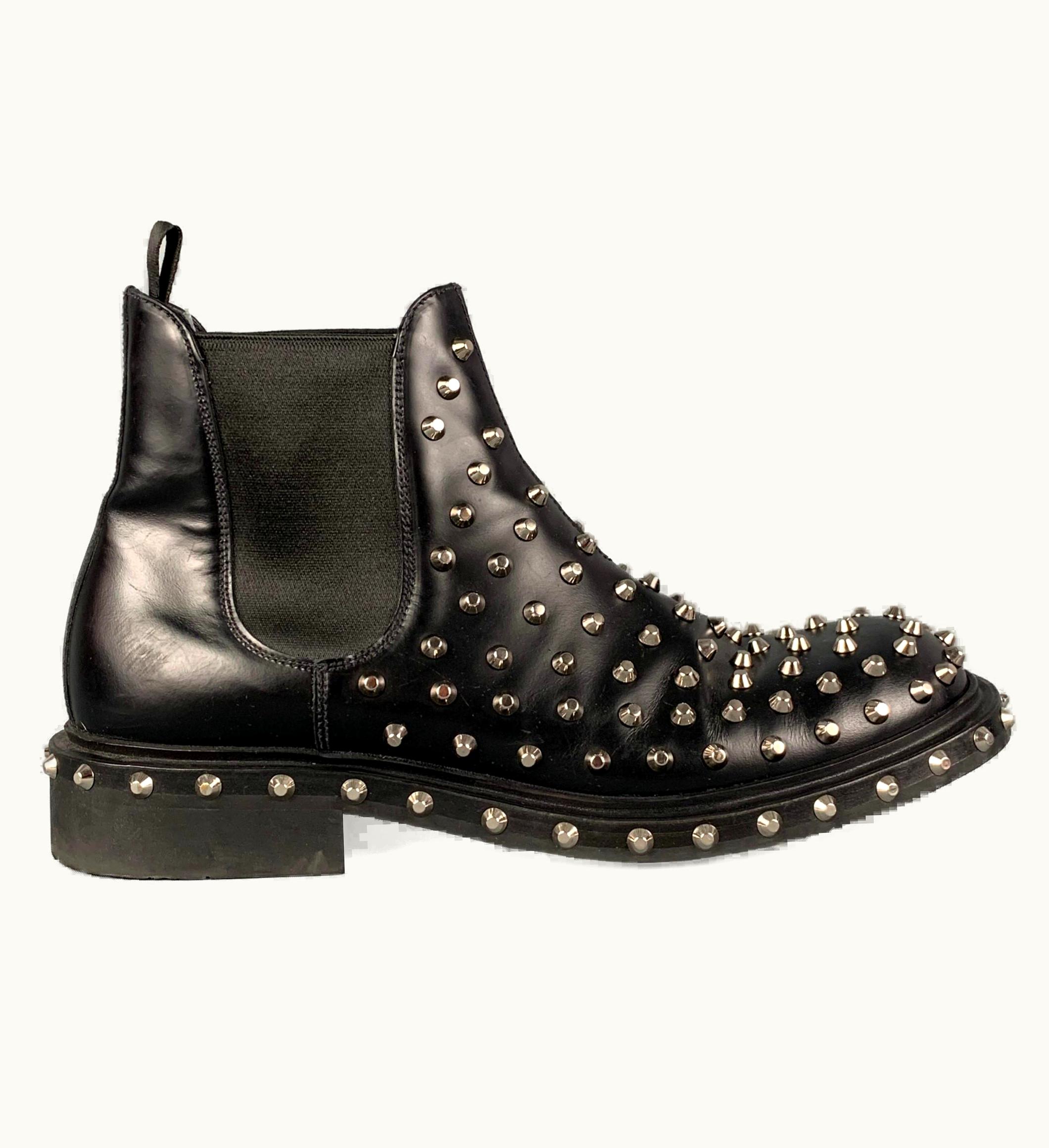 Prada Prada .5 Black Studded Leather Ankle Chelsea Boots