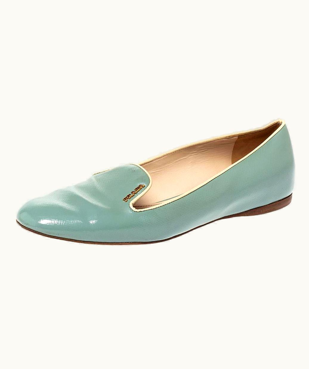 Prada Prada Blue Patent Saffiano Leather Smoking Slippers