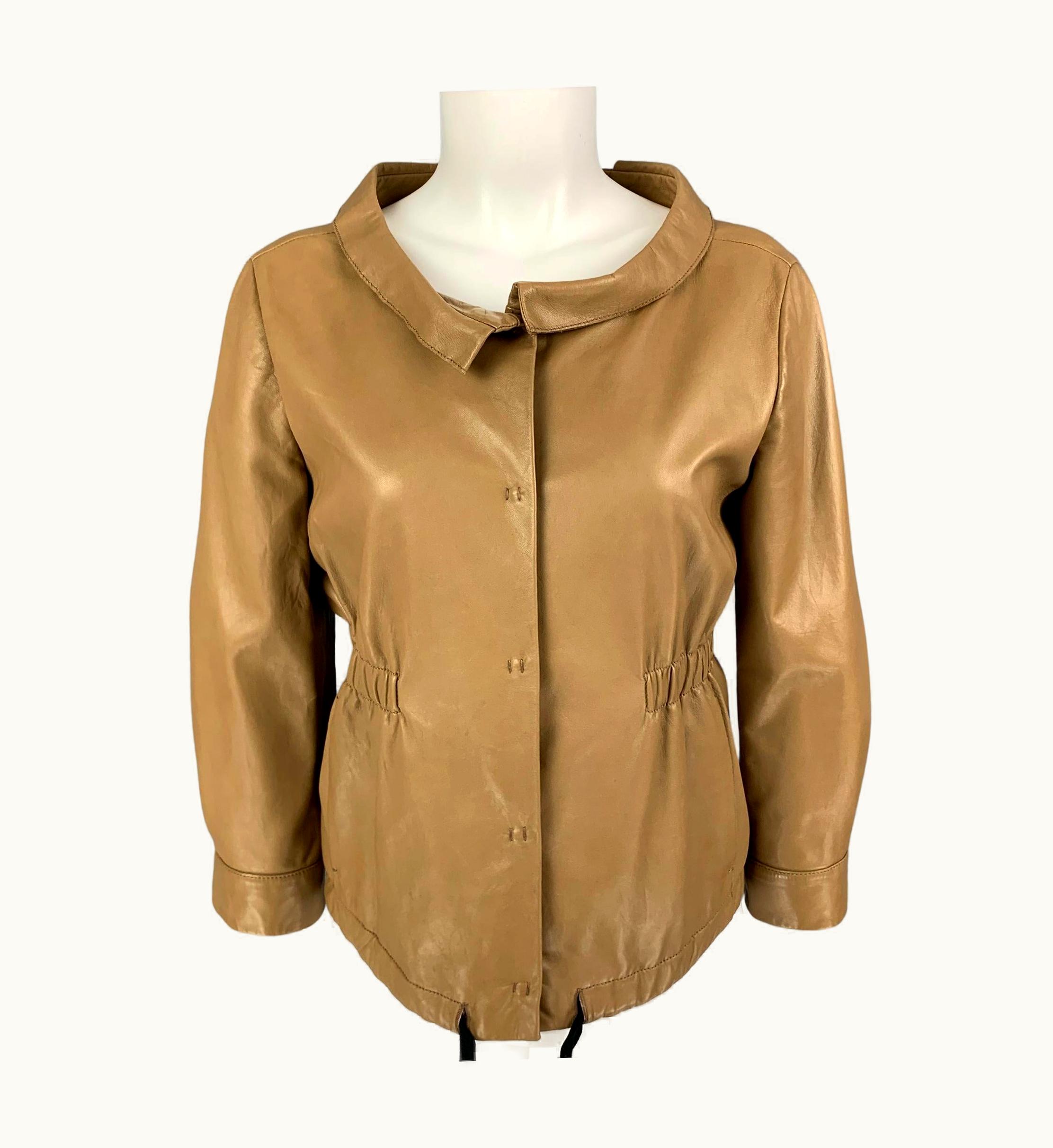 Prada Prada Tan Leather 3/4 Sleeves Jacket