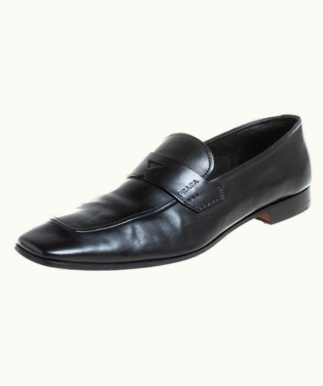 Prada Prada Black Leather Penny Sip On Loafers