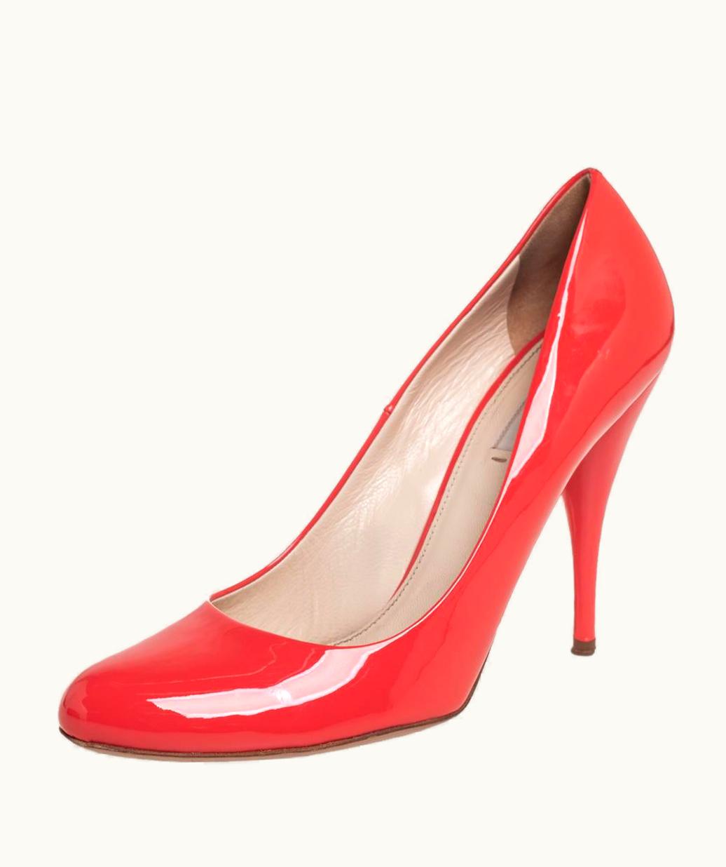Prada Prada Orange Patent Leather Slip On Pumps