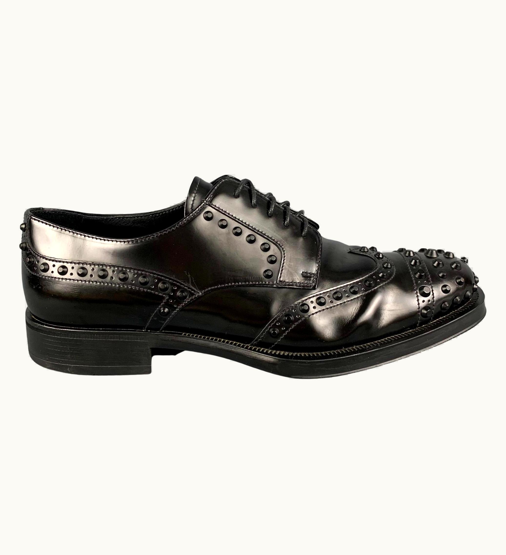 Prada Prada .5 Black Studded Leather Lace Up Shoes