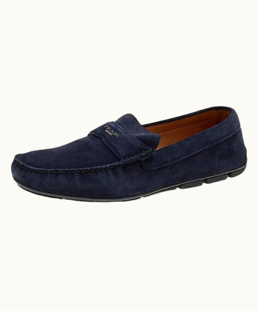 Prada Prada Navy Blue Suede Slip On Loafers